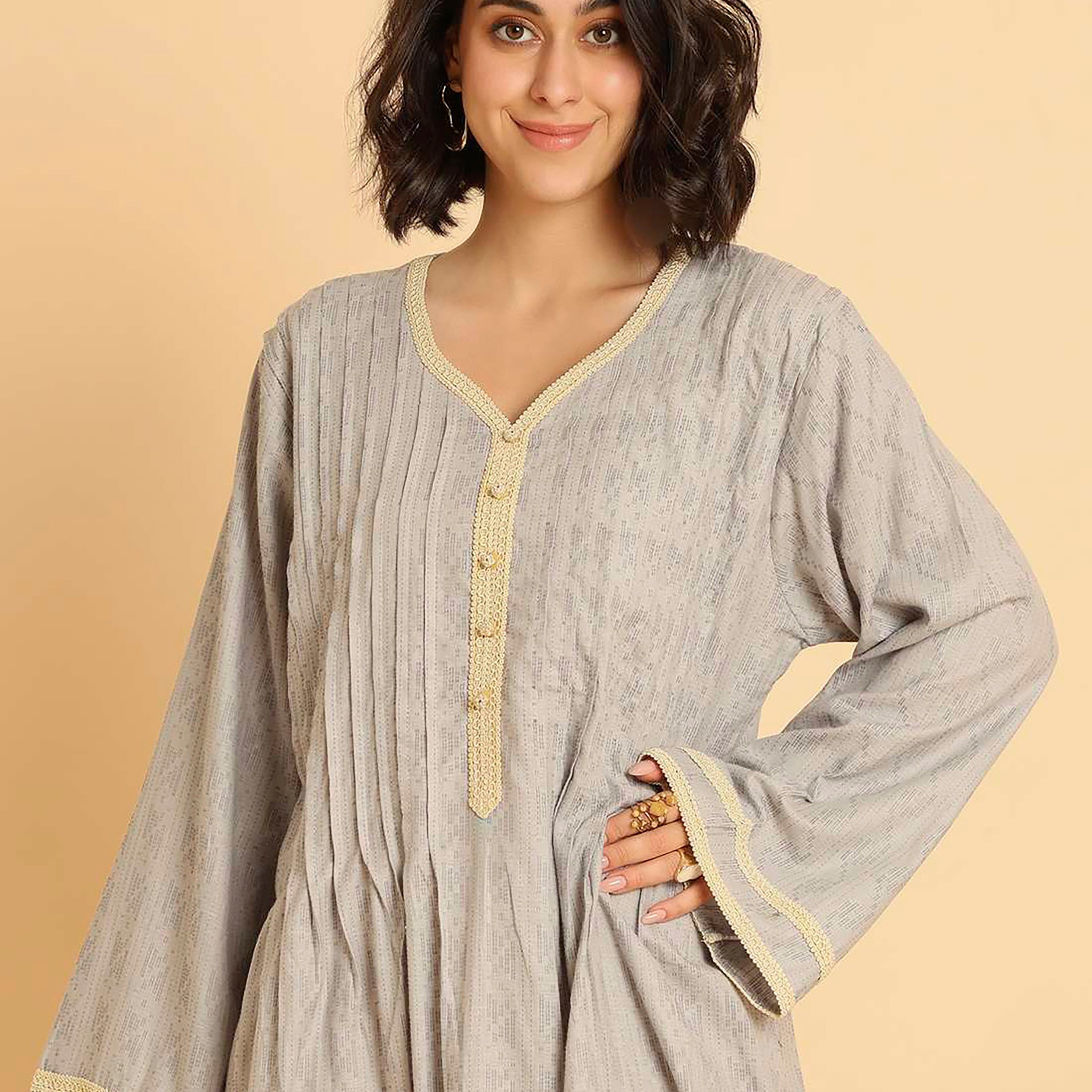 HanaandSara Pintuck Detailed Wide Sleeves Women's Casual Jalabiya-women-arabicclothing-jalabiyas-image-12