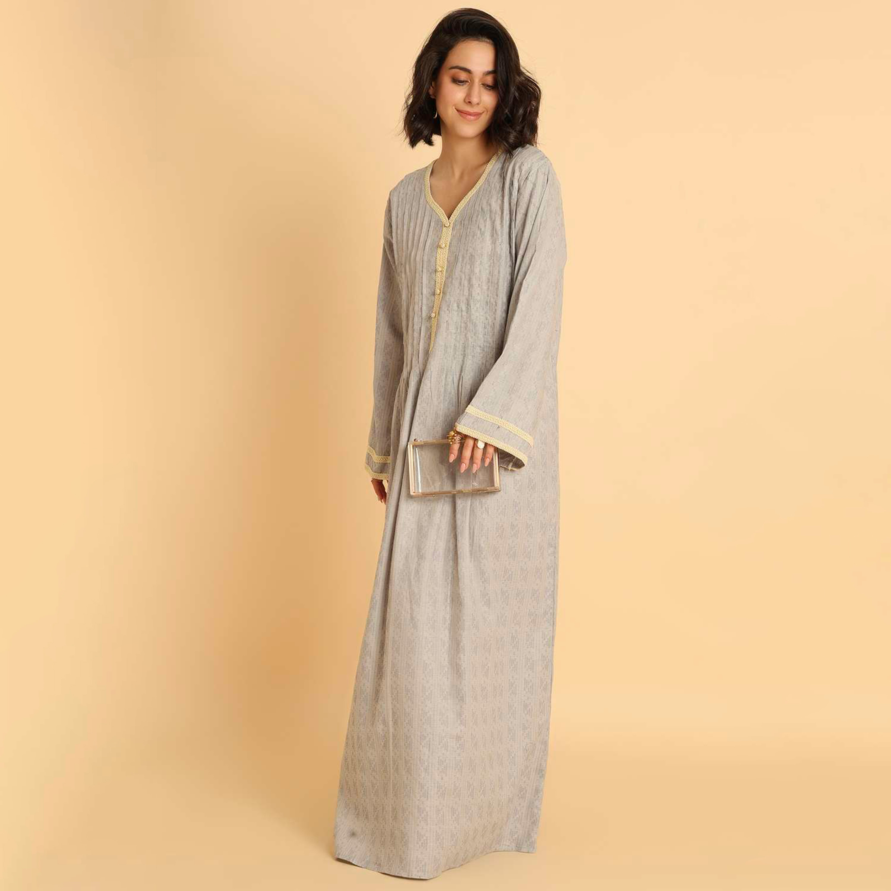 HanaandSara Pintuck Detailed Wide Sleeves Women's Casual Jalabiya-women-arabicclothing-jalabiyas-image-13