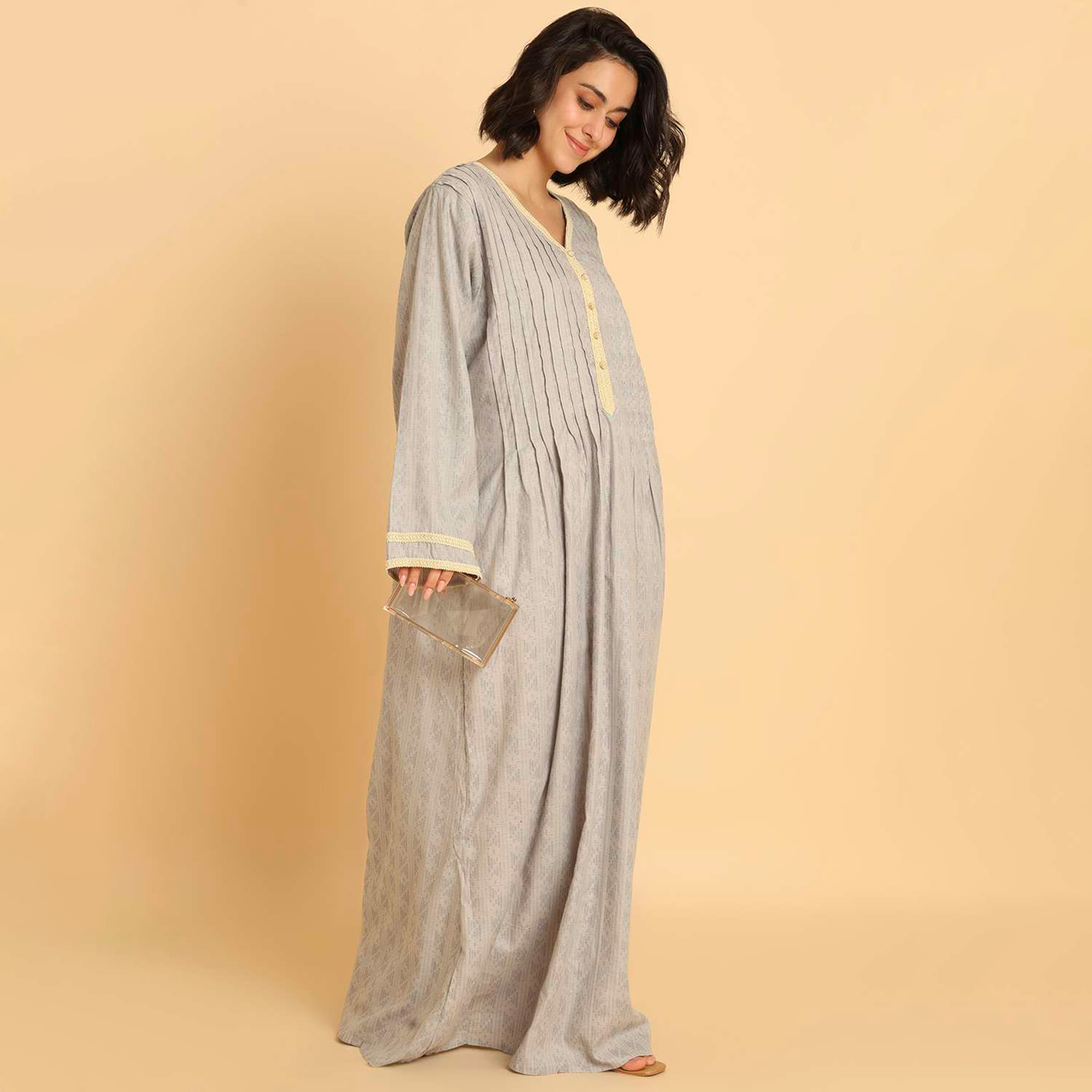 HanaandSara Pintuck Detailed Wide Sleeves Women's Casual Jalabiya-women-arabicclothing-jalabiyas-image-14