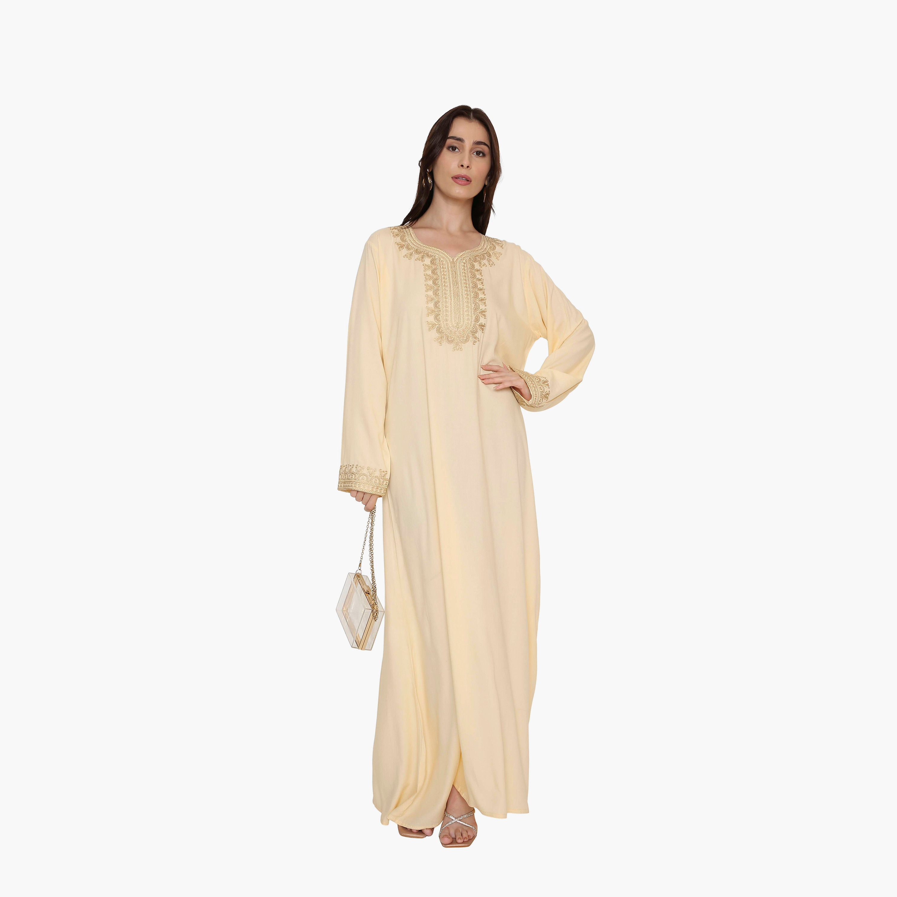 HanaandSara Embroidered Yoke Women's Evening Jalabiya-women-arabicclothing-jalabiyas-image-1