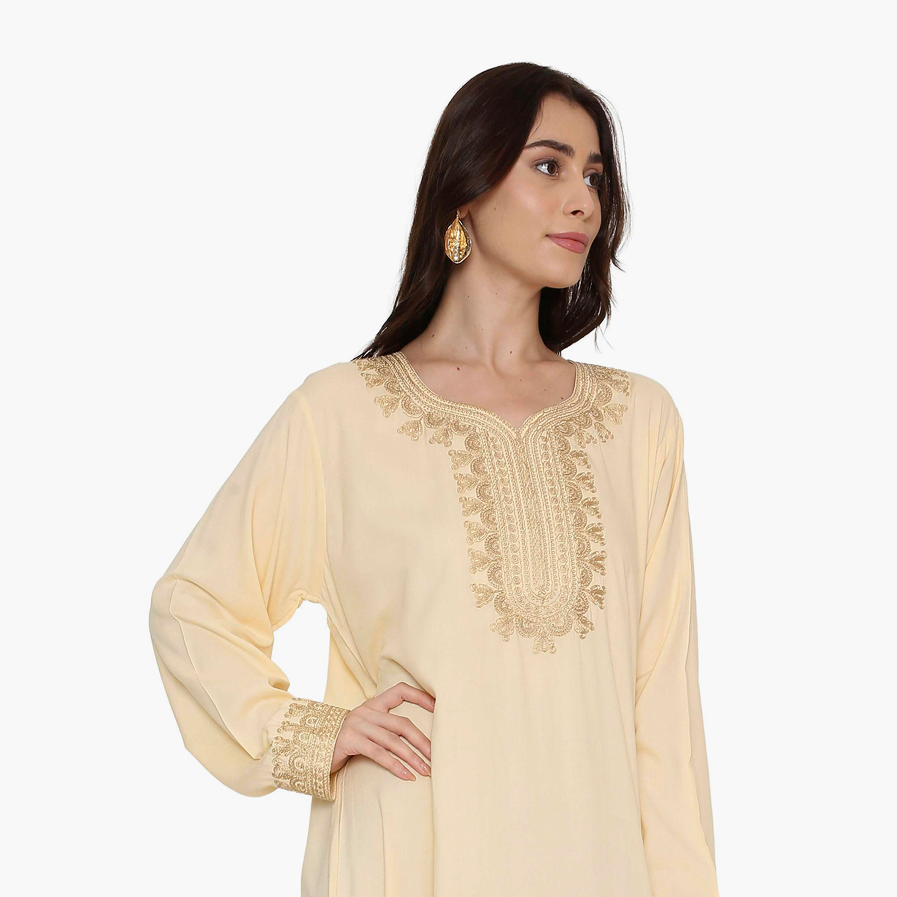 HanaandSara Embroidered Yoke Women's Evening Jalabiya-women-arabicclothing-jalabiyas-image-2