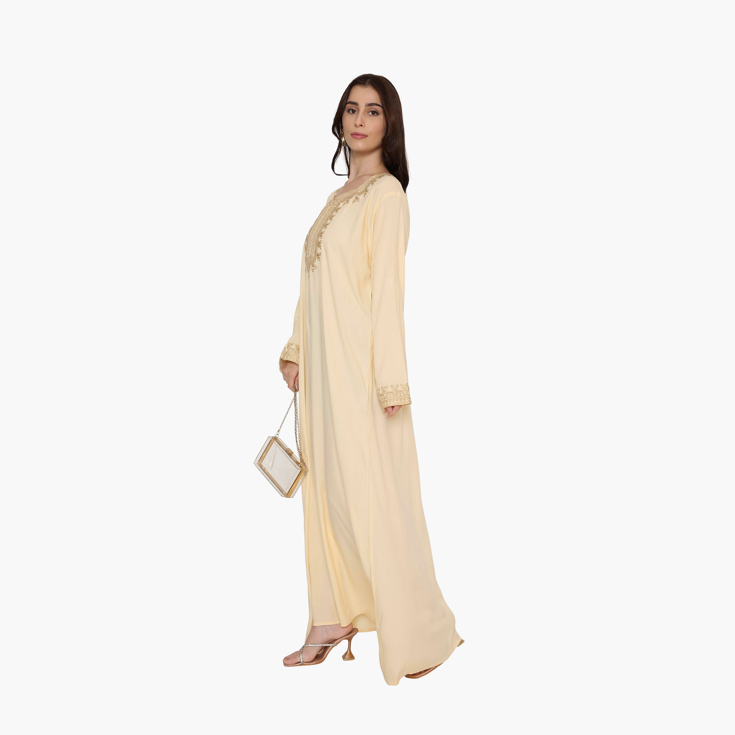 HanaandSara Embroidered Yoke Women's Evening Jalabiya-women-arabicclothing-jalabiyas-image-3