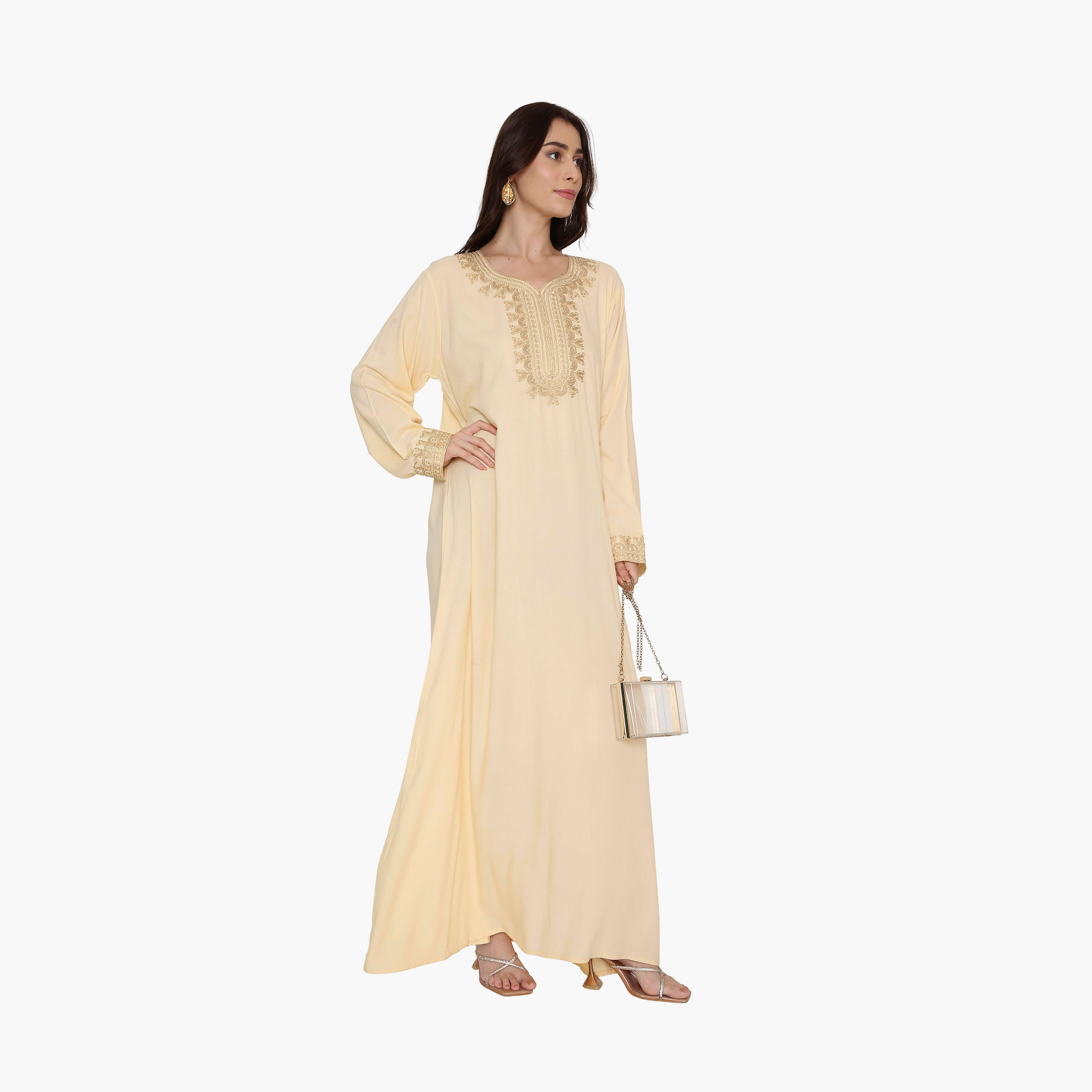 HanaandSara Embroidered Yoke Women's Evening Jalabiya-women-arabicclothing-jalabiyas-image-4