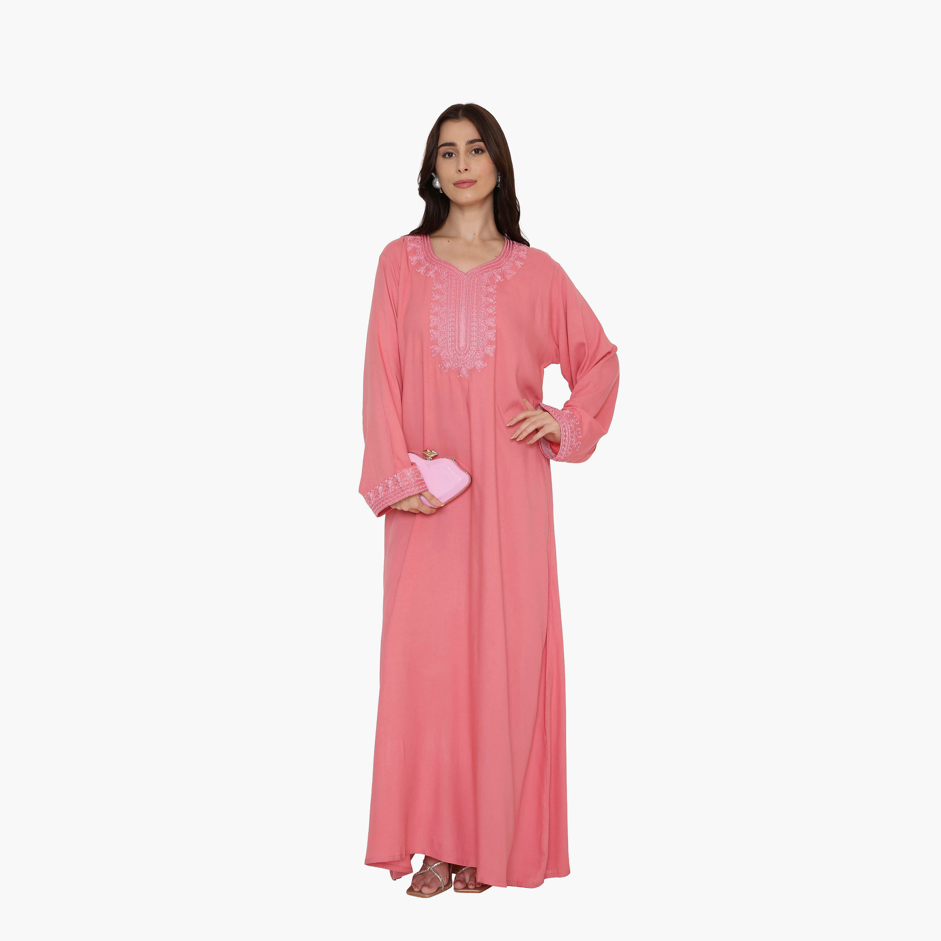 جلابية نسائية سهرة مزينة بتطريز على الصدر من هنا اند سارة.-women-arabicclothing-jalabiyas-image-6