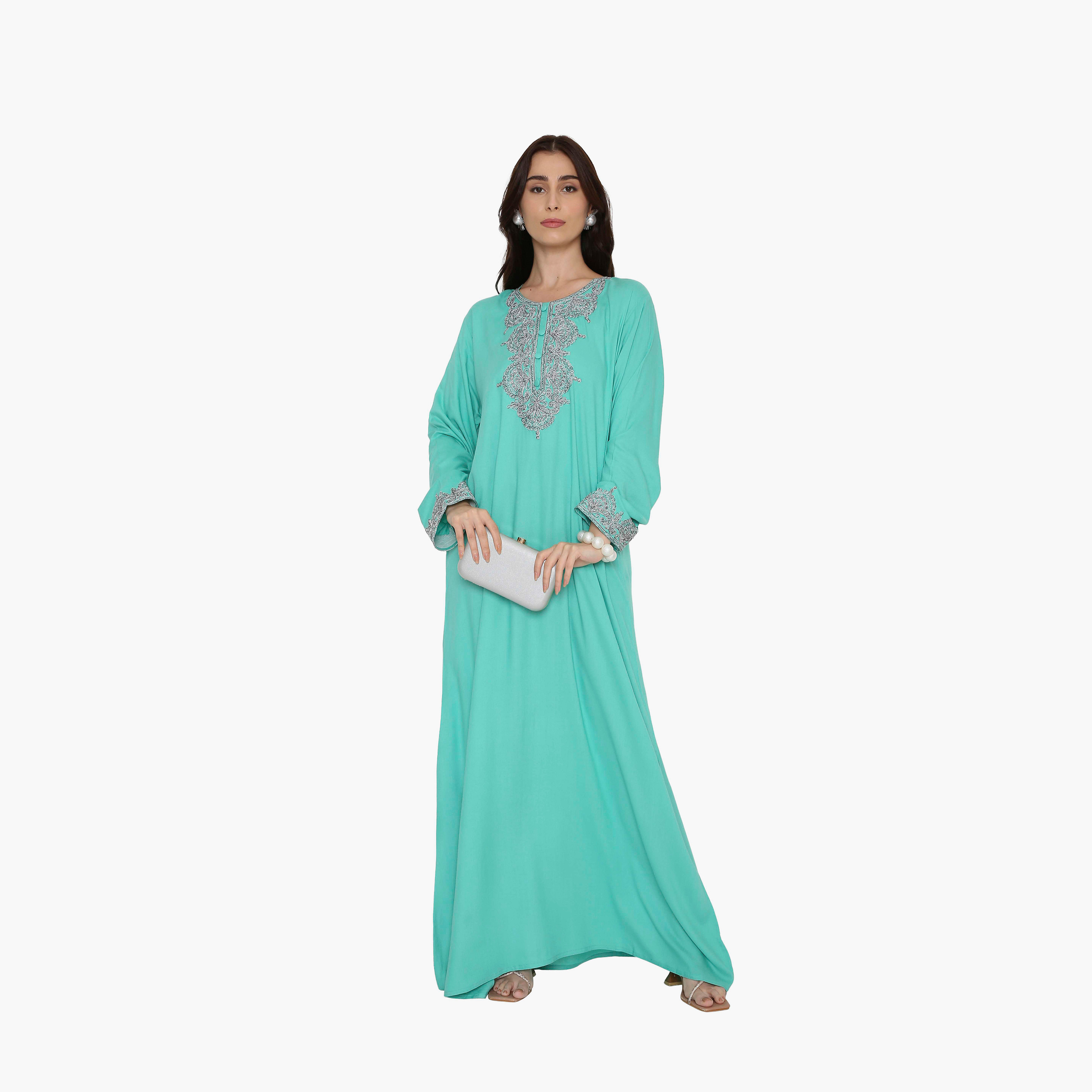 HanaandSara Embroidered Yoke Women's Evening Jalabiya-women-arabicclothing-jalabiyas-image-1
