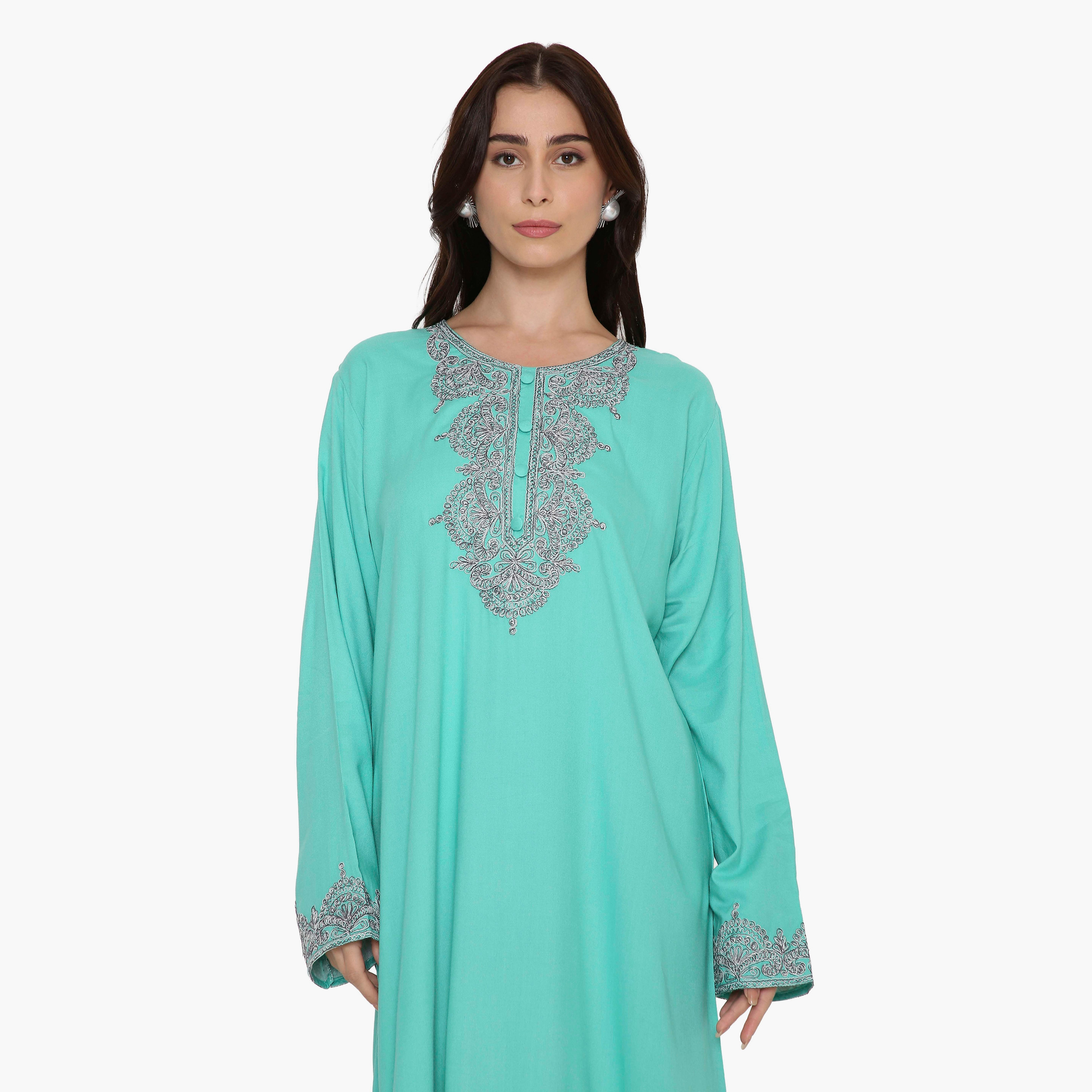 HanaandSara Embroidered Yoke Women's Evening Jalabiya-women-arabicclothing-jalabiyas-image-2