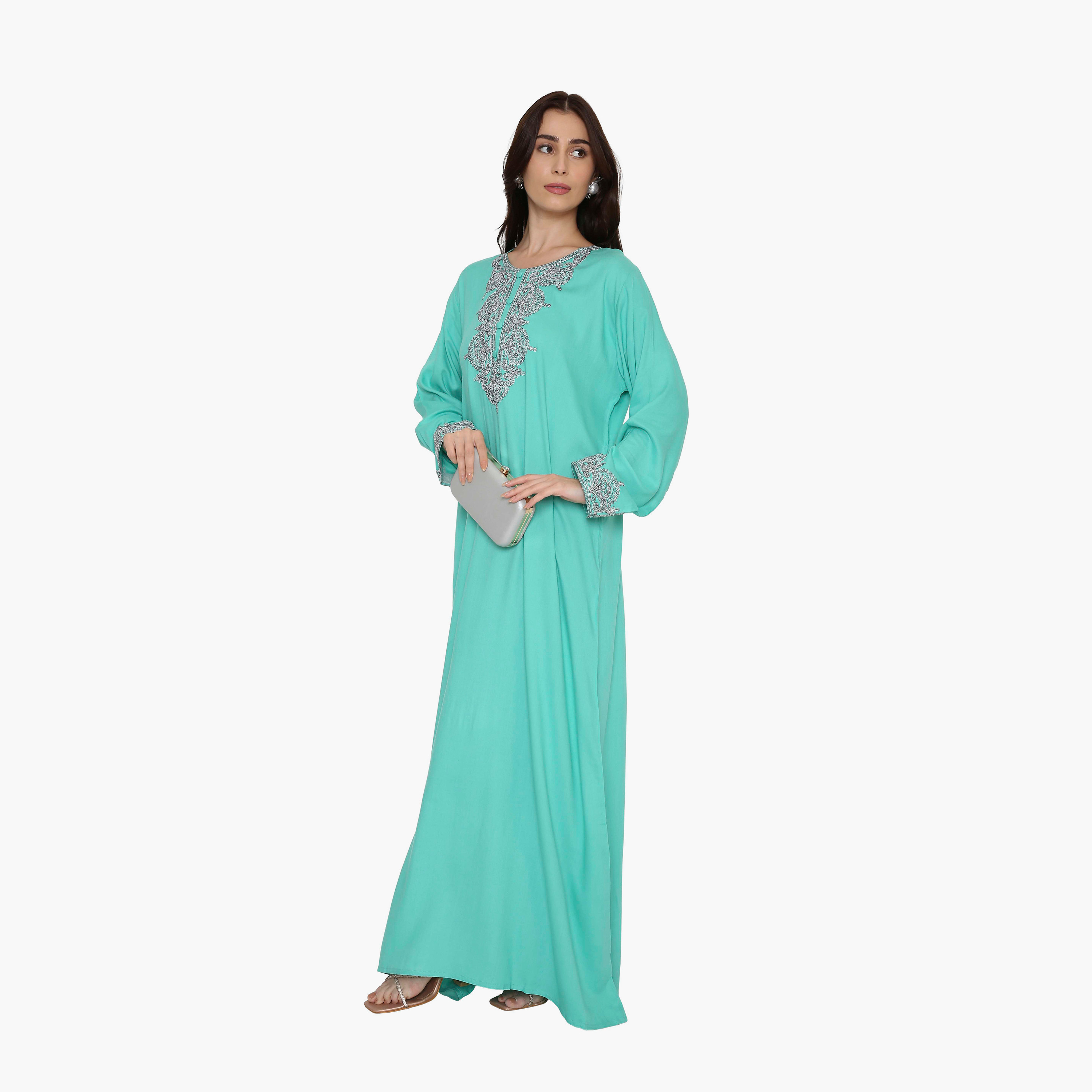 HanaandSara Embroidered Yoke Women's Evening Jalabiya-women-arabicclothing-jalabiyas-image-3