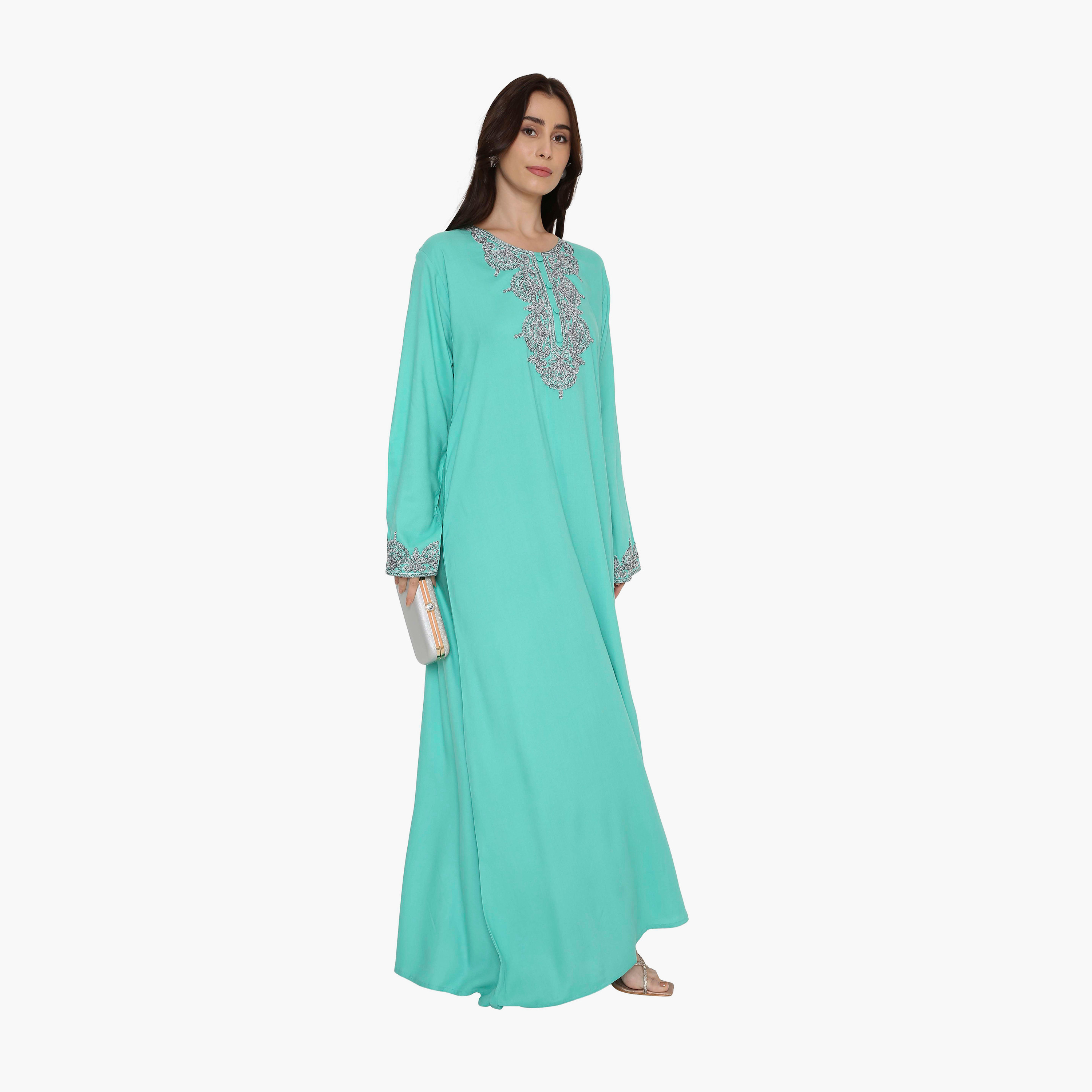 HanaandSara Embroidered Yoke Women's Evening Jalabiya-women-arabicclothing-jalabiyas-image-4