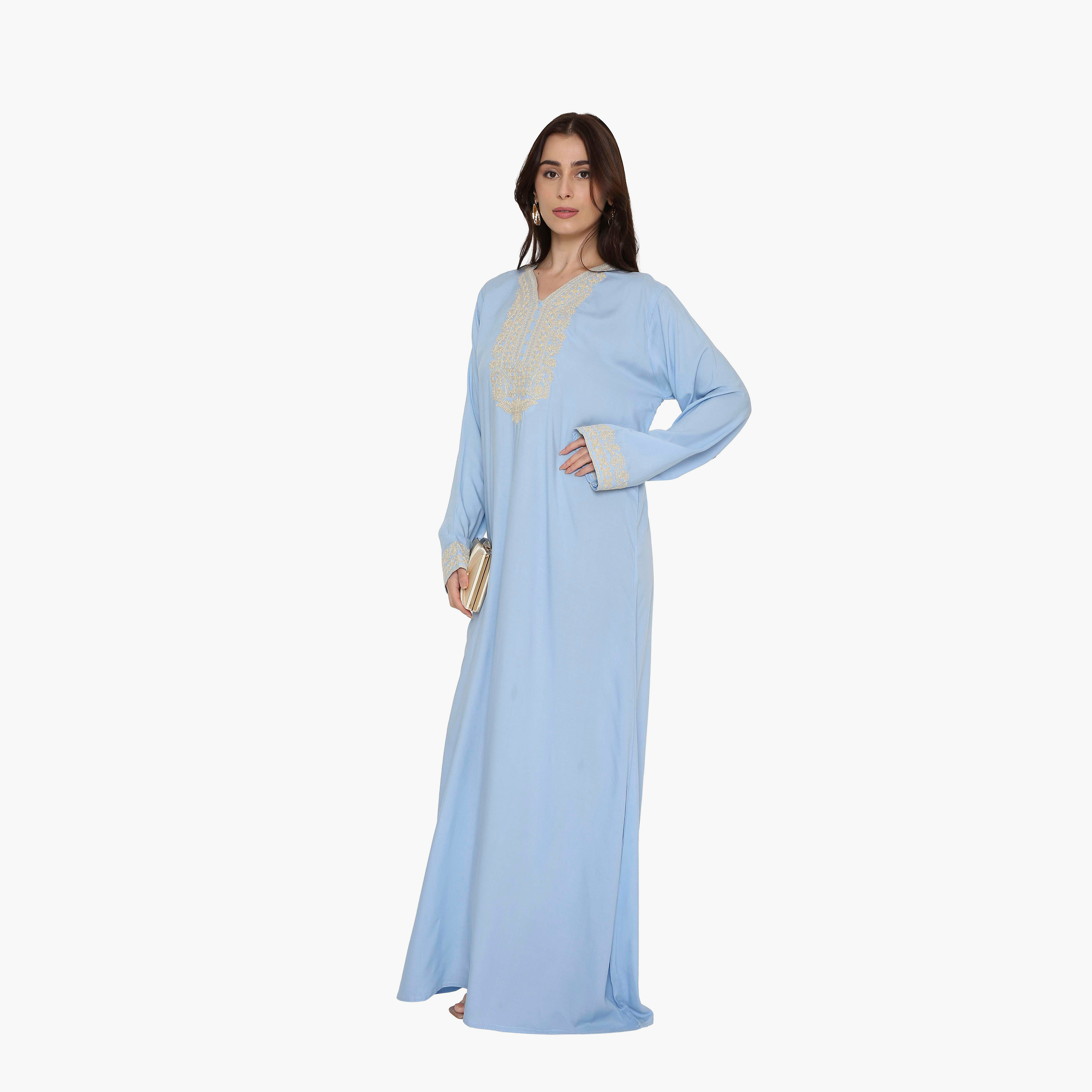 جلابية نسائية سهرة مزينة بتطريز على الصدر من هنا اند سارة.-women-arabicclothing-jalabiyas-image-15