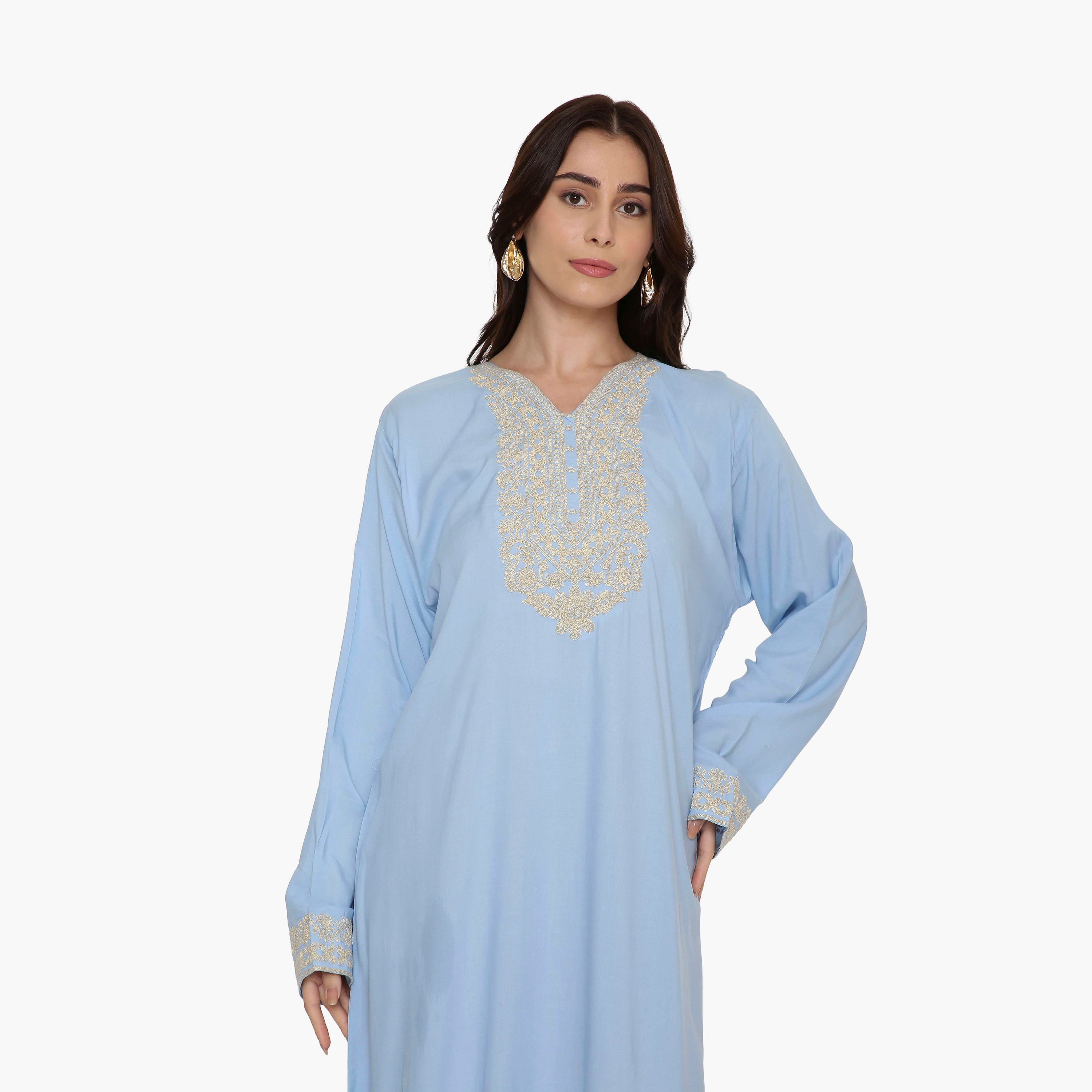 جلابية نسائية سهرة مزينة بتطريز على الصدر من هنا اند سارة.-women-arabicclothing-jalabiyas-image-1