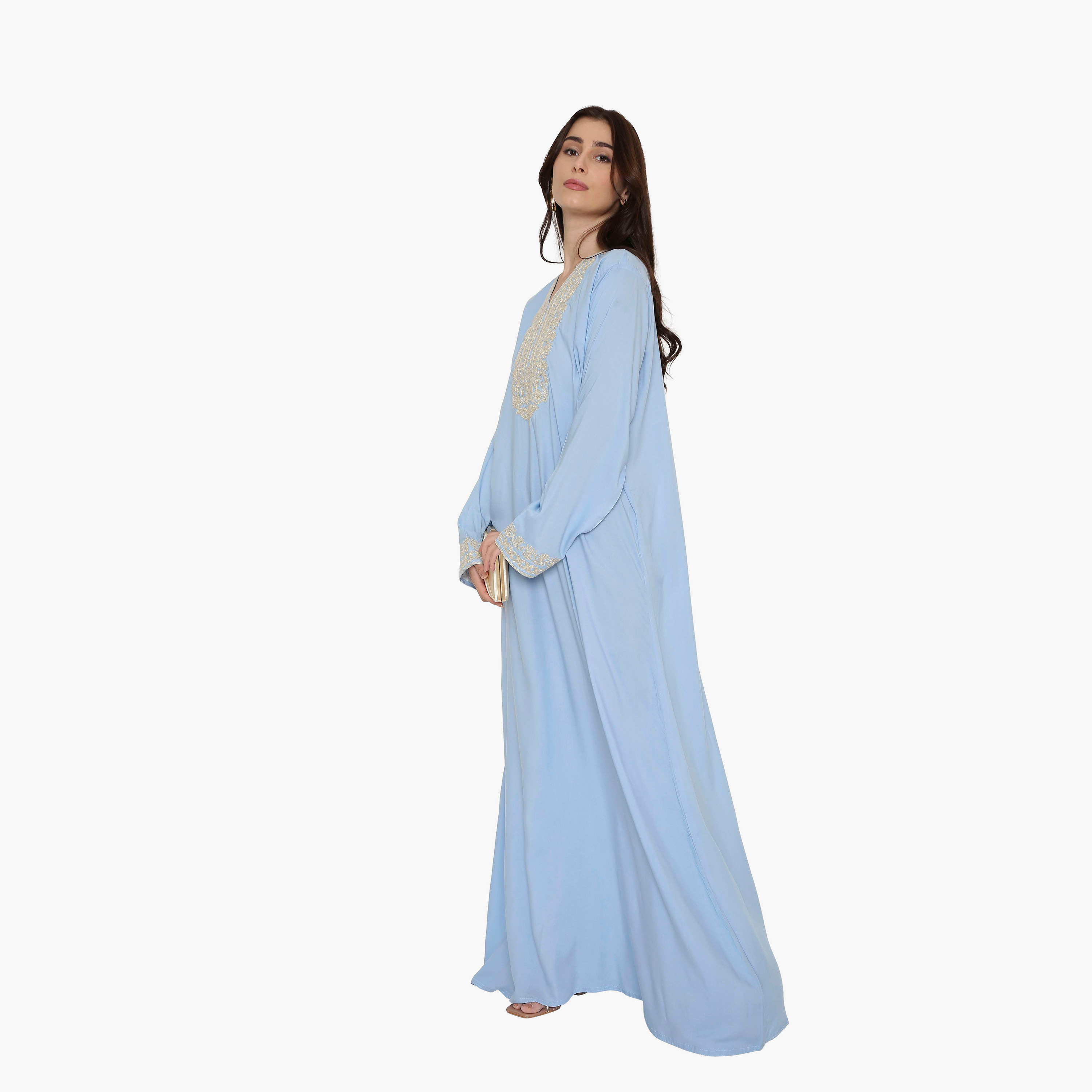 جلابية نسائية سهرة مزينة بتطريز على الصدر من هنا اند سارة.-women-arabicclothing-jalabiyas-image-2