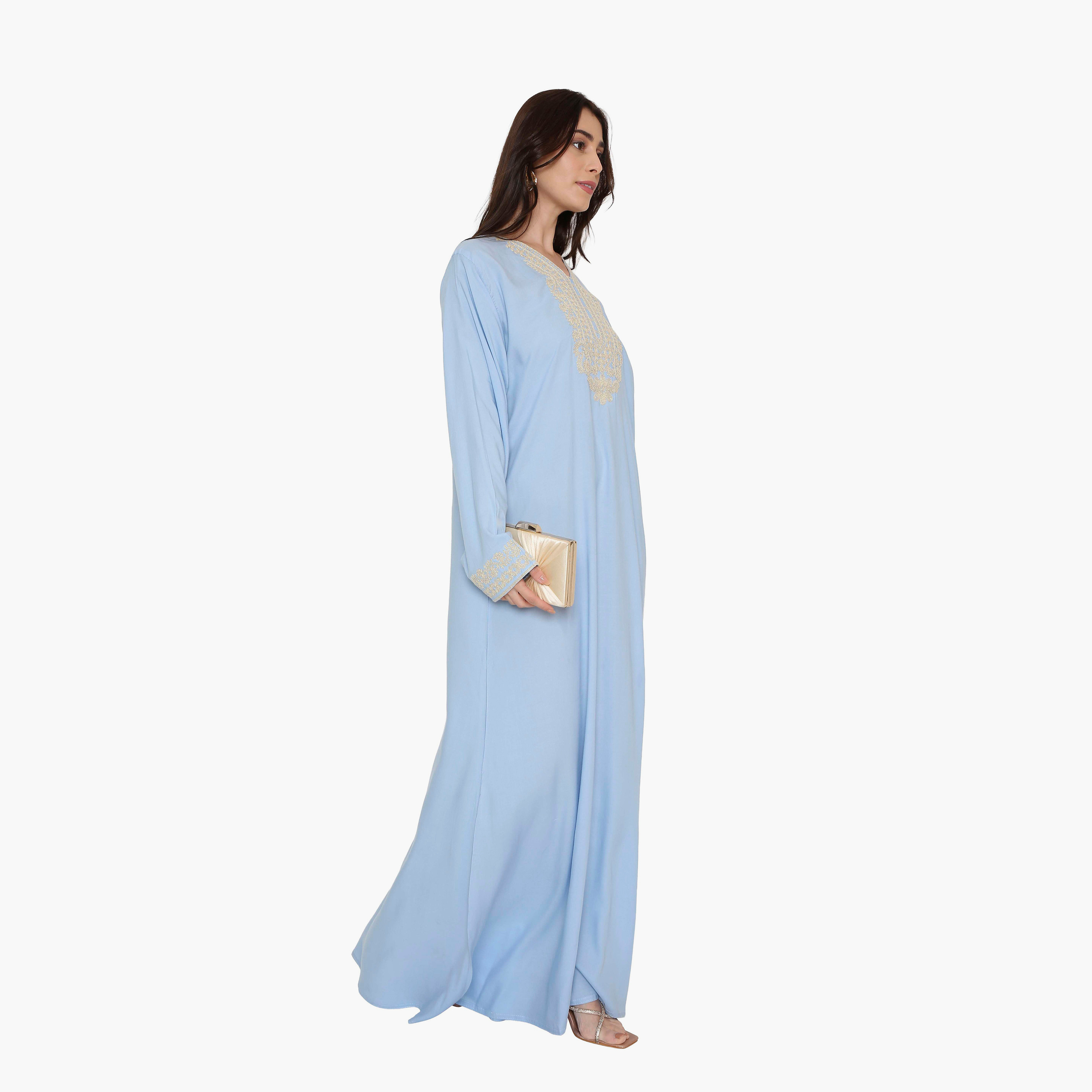 جلابية نسائية سهرة مزينة بتطريز على الصدر من هنا اند سارة.-women-arabicclothing-jalabiyas-image-3