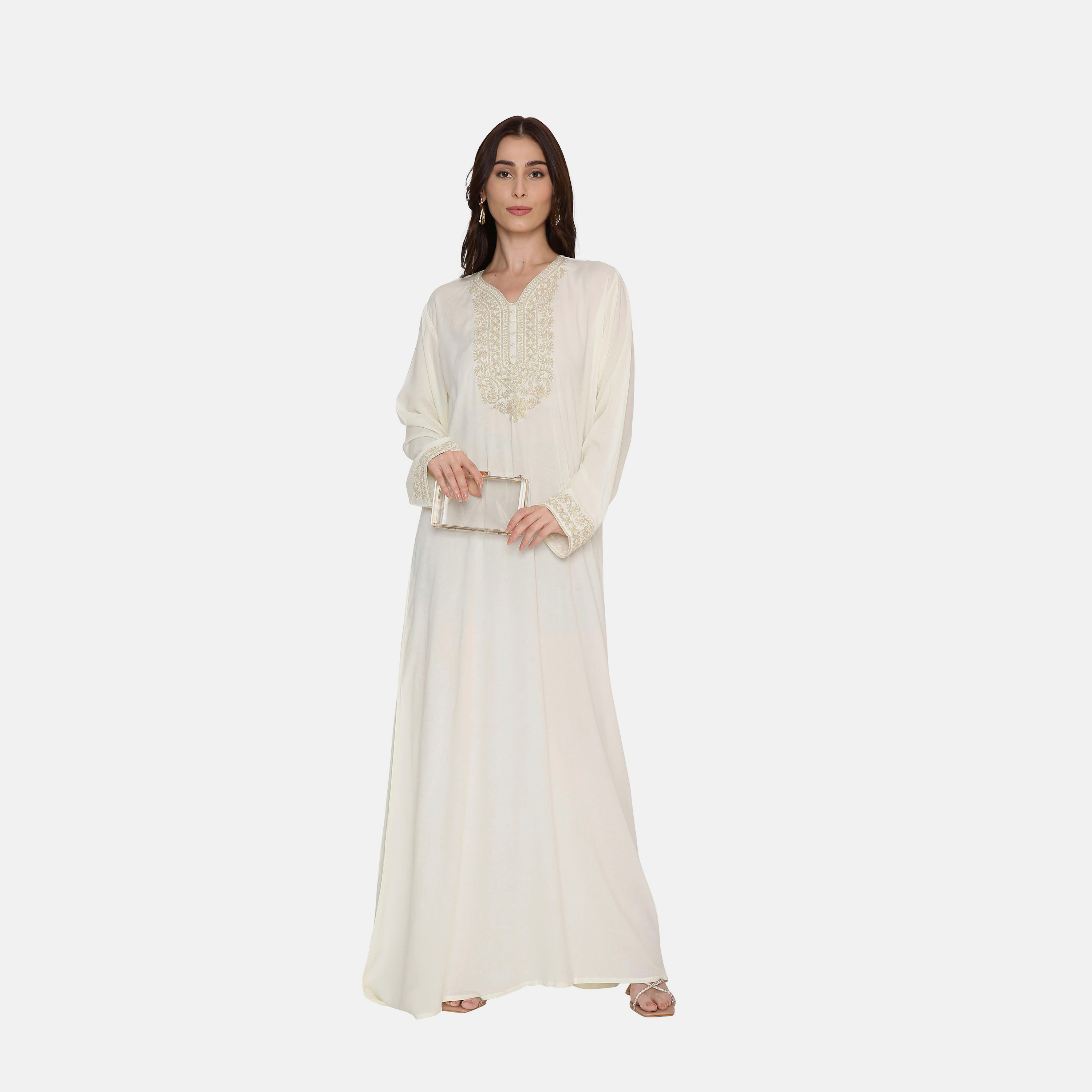 جلابية نسائية سهرة مزينة بتطريز على الصدر من هنا اند سارة.-women-arabicclothing-jalabiyas-image-10
