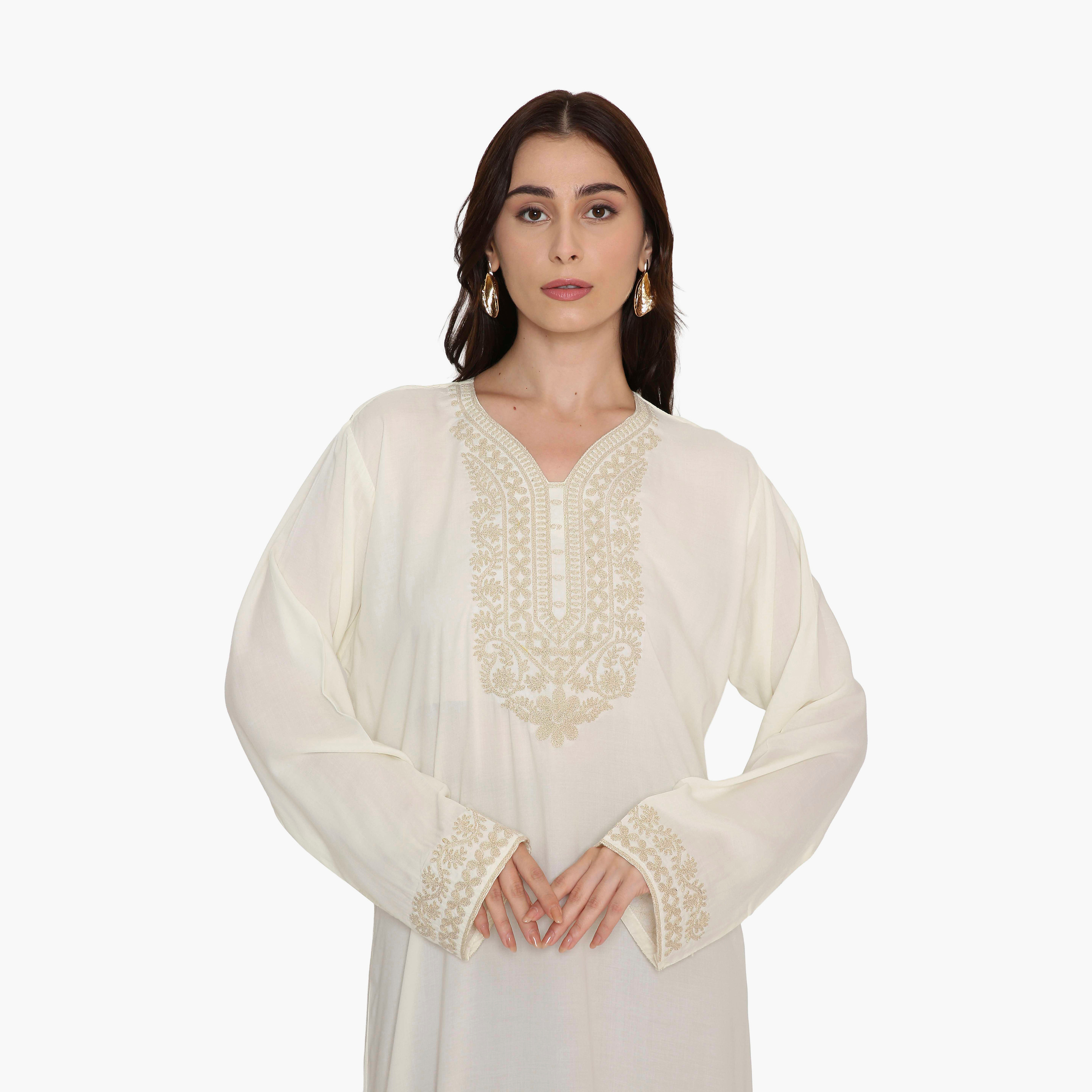 جلابية نسائية سهرة مزينة بتطريز على الصدر من هنا اند سارة.-women-arabicclothing-jalabiyas-image-11