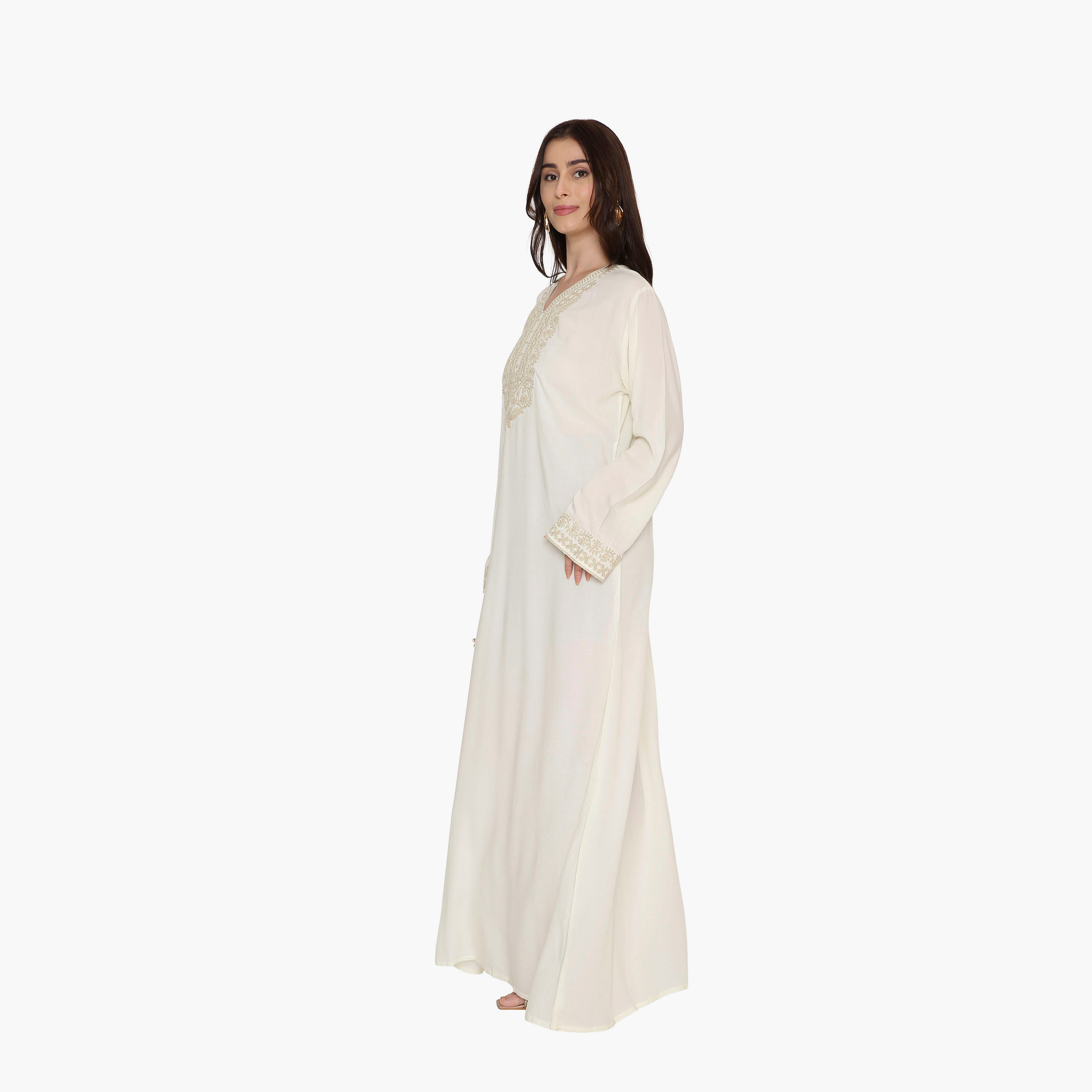 جلابية نسائية سهرة مزينة بتطريز على الصدر من هنا اند سارة.-women-arabicclothing-jalabiyas-image-3