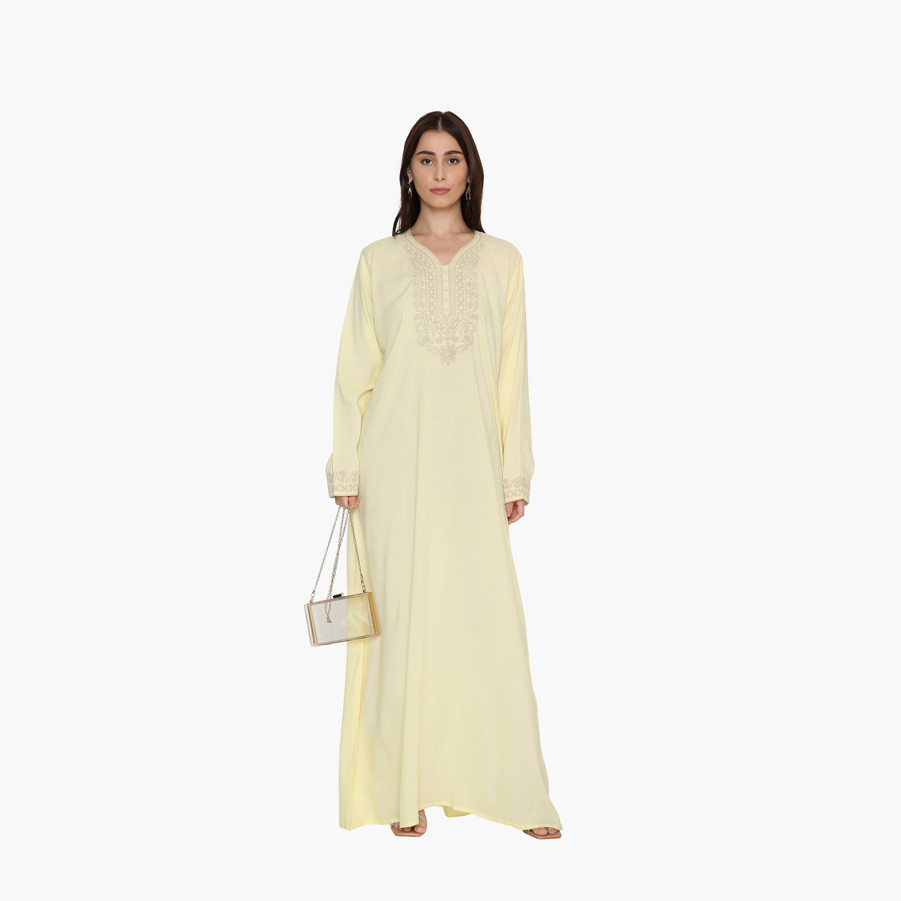 جلابية نسائية سهرة مزينة بتطريز على الصدر من هنا اند سارة.-women-arabicclothing-jalabiyas-image-5
