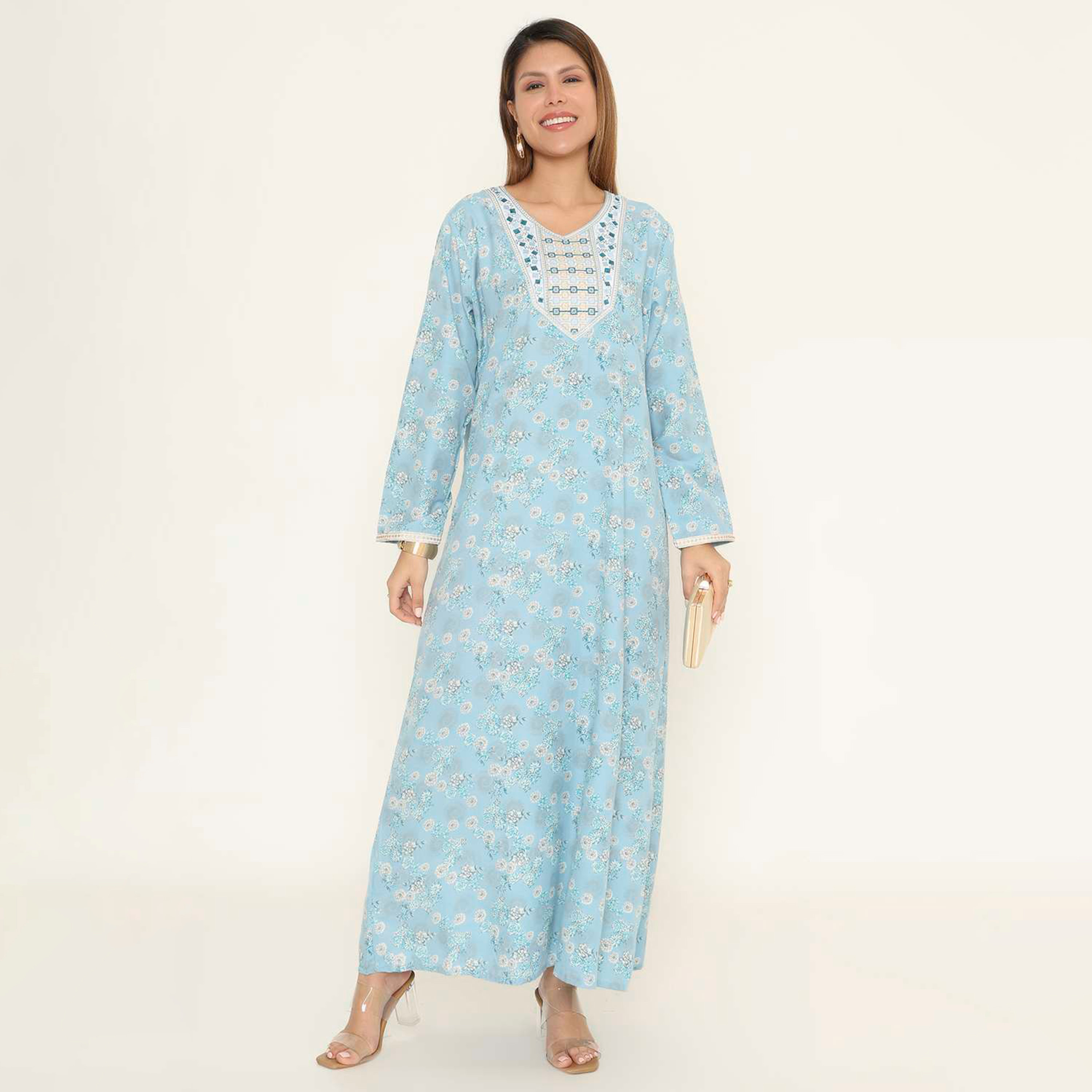 جلابية نسائية كاجوال بطبعة زهور من هنا اند سارة.-women-arabicclothing-jalabiyas-image-6