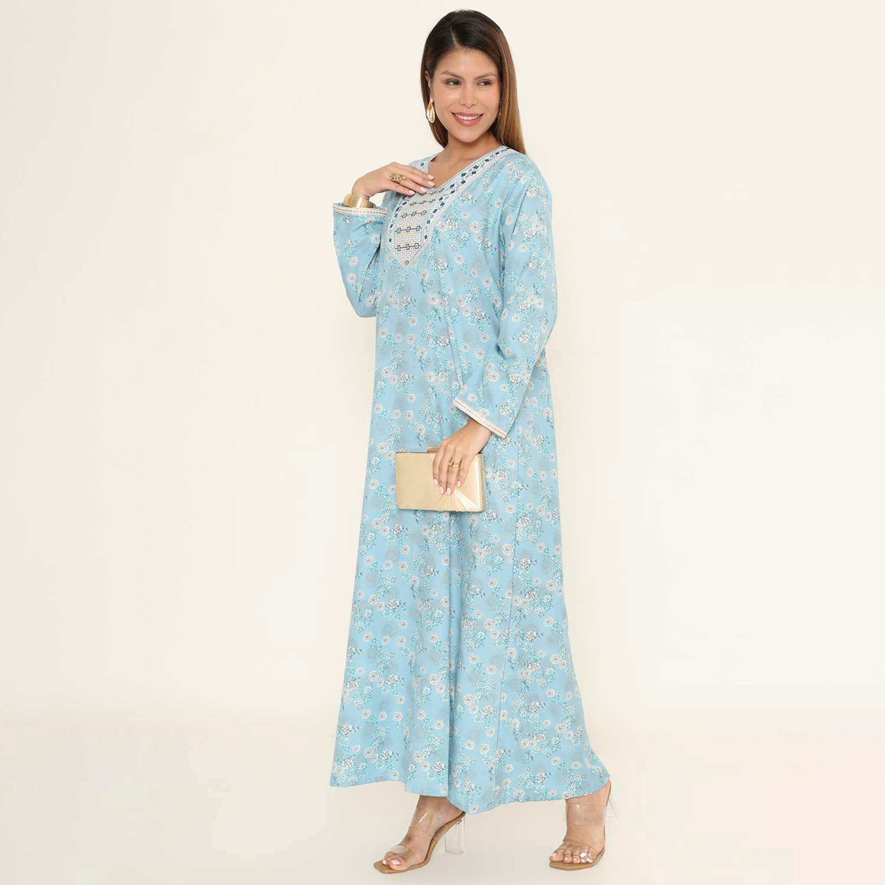 جلابية نسائية كاجوال بطبعة زهور من هنا اند سارة.-women-arabicclothing-jalabiyas-image-8