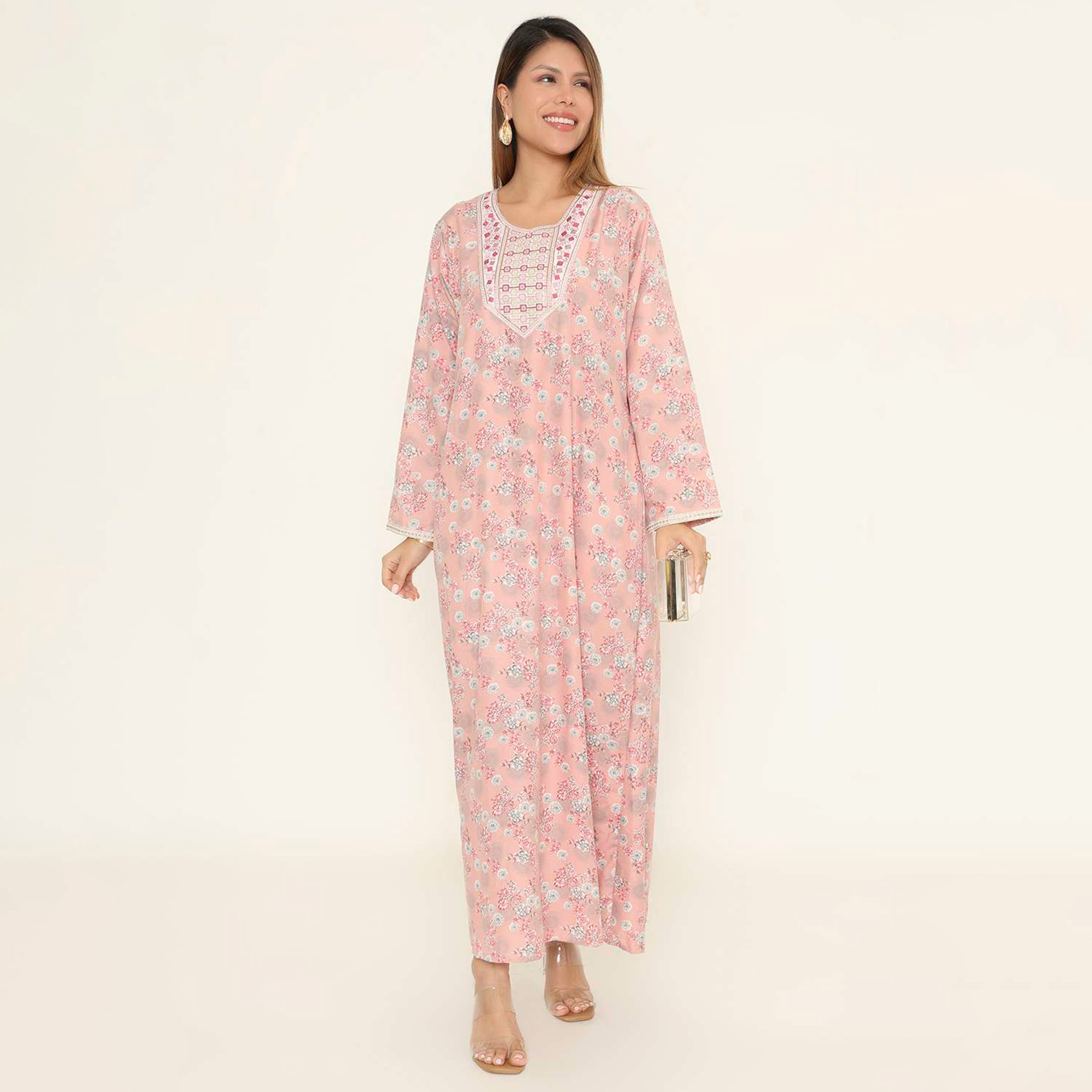 جلابية نسائية كاجوال بطبعة زهور من هنا اند سارة.-women-arabicclothing-jalabiyas-image-1