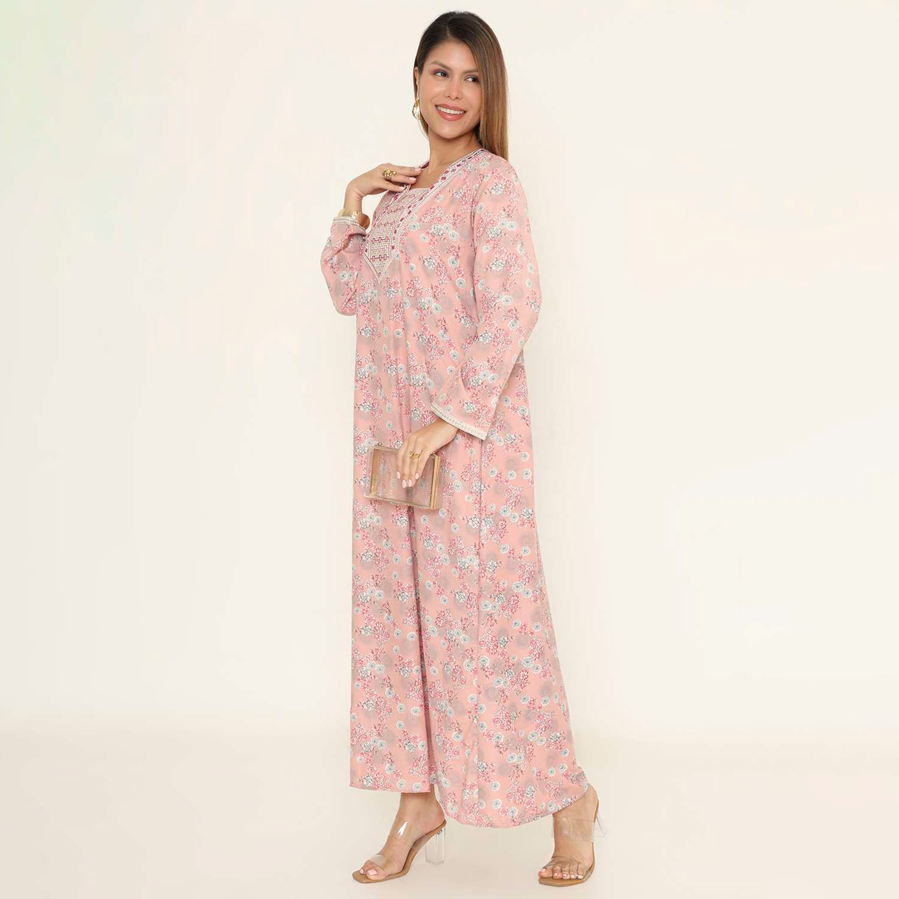 جلابية نسائية كاجوال بطبعة زهور من هنا اند سارة.-women-arabicclothing-jalabiyas-image-3
