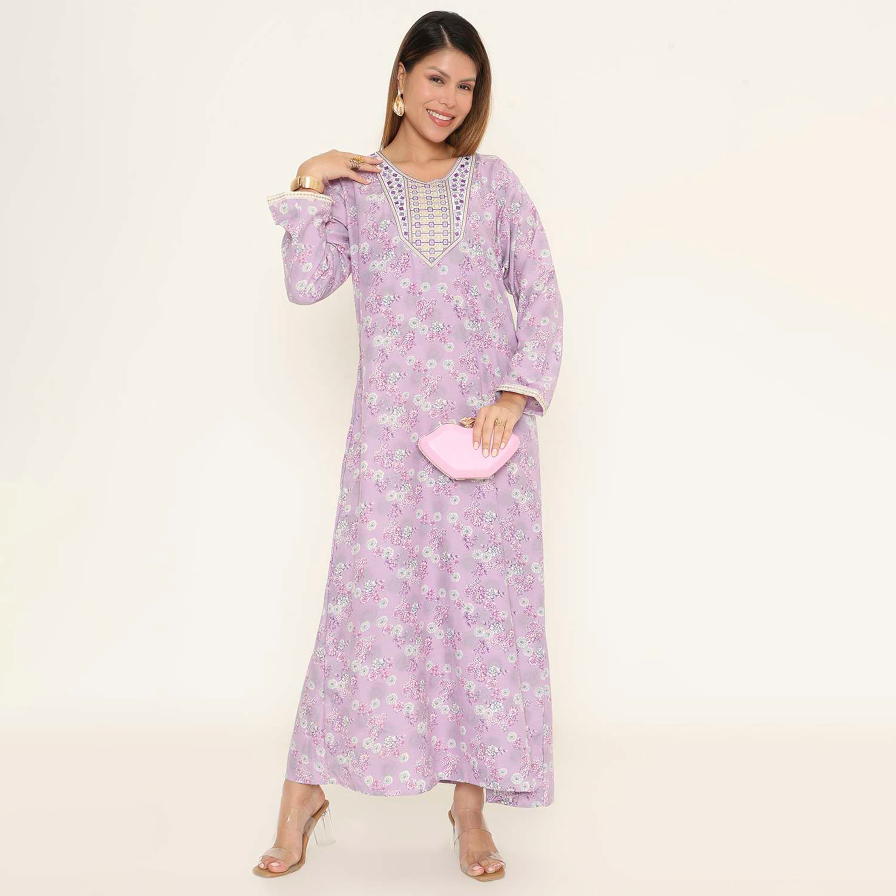 جلابية نسائية كاجوال بطبعة زهور من هنا اند سارة.-women-arabicclothing-jalabiyas-image-11