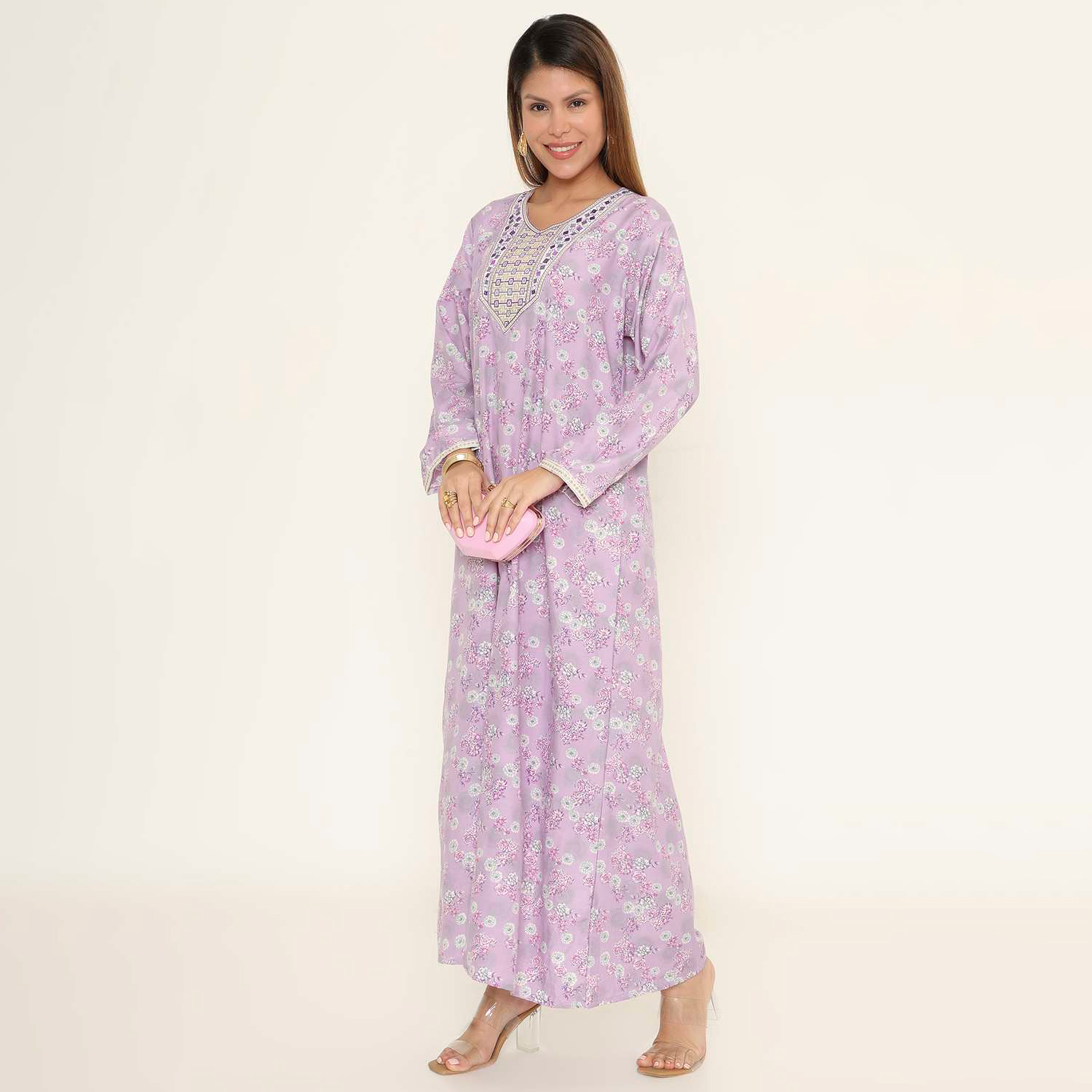جلابية نسائية كاجوال بطبعة زهور من هنا اند سارة.-women-arabicclothing-jalabiyas-image-13