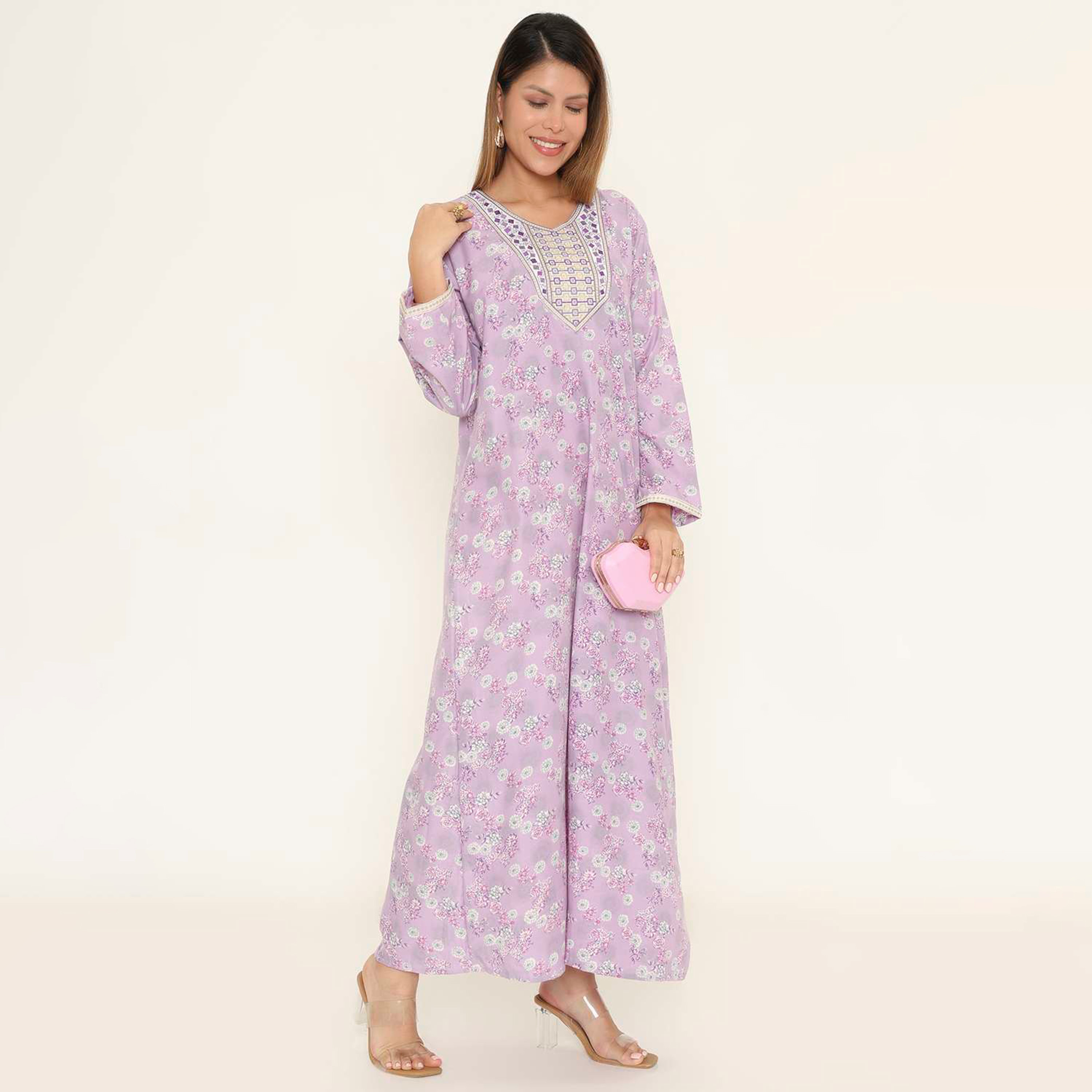 جلابية نسائية كاجوال بطبعة زهور من هنا اند سارة.-women-arabicclothing-jalabiyas-image-14