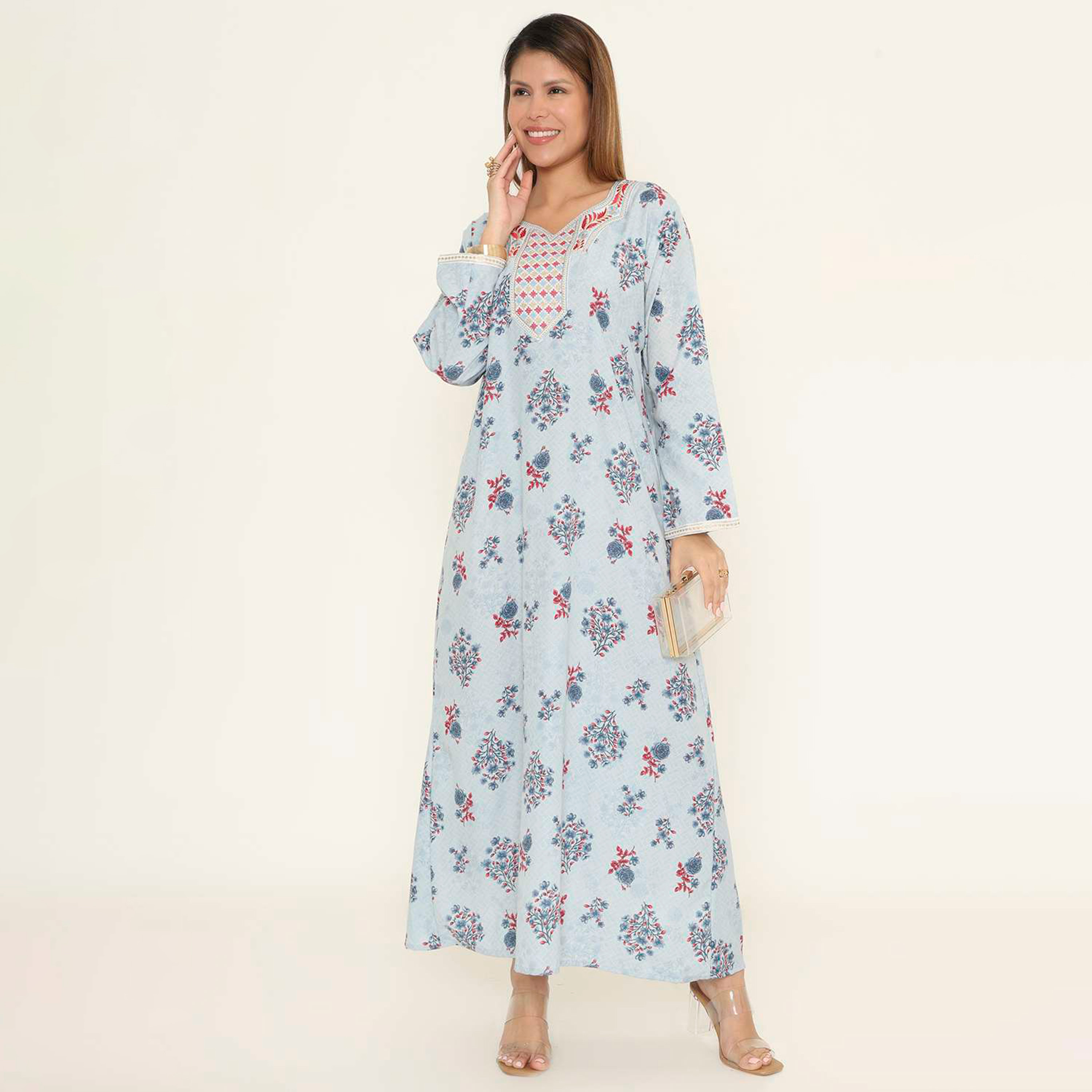 جلابية نسائية كاجوال بطبعة زهور من هنا اند سارة.-women-arabicclothing-jalabiyas-image-1