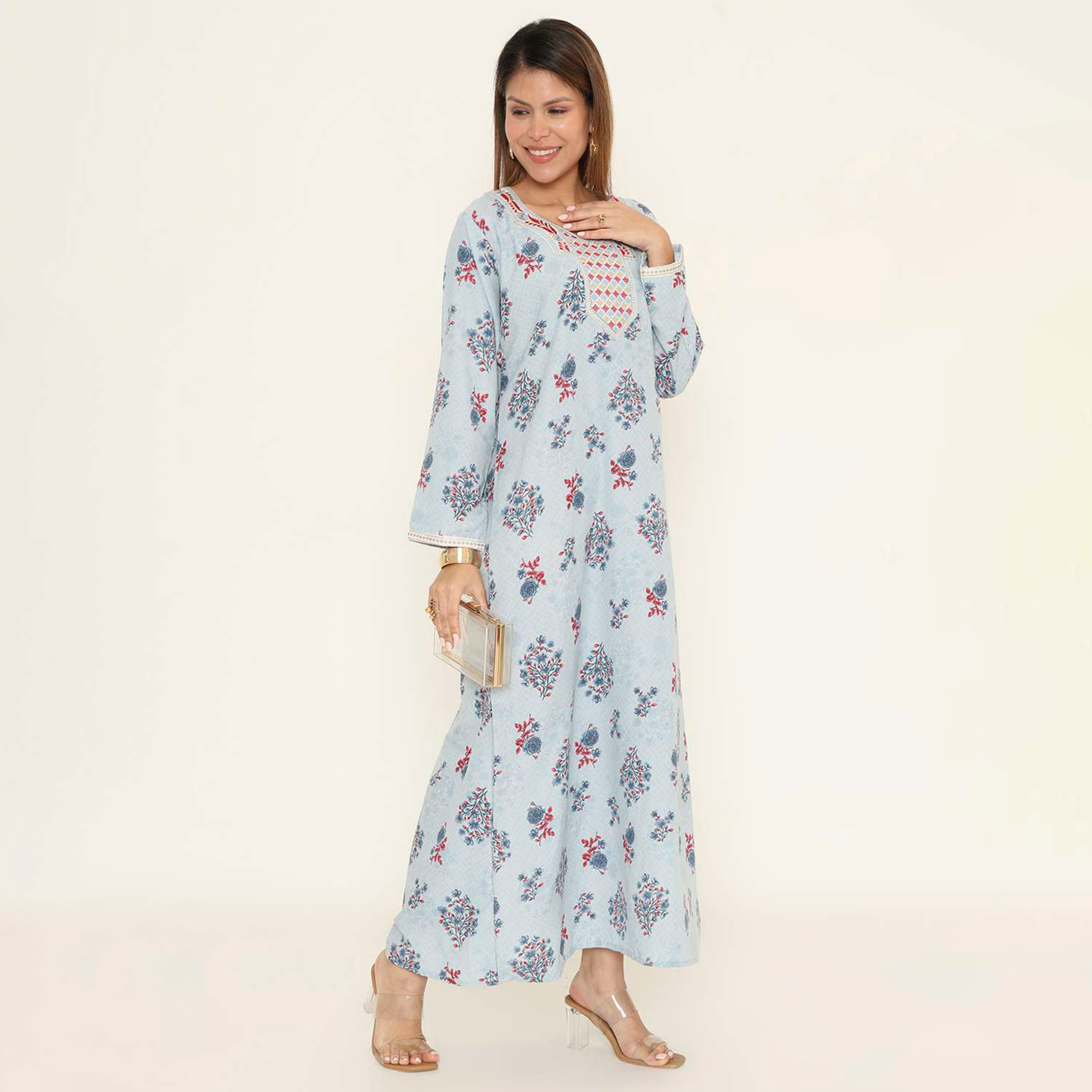 HanaandSara Floral Print Women's Casual Jalabiya-women-arabicclothing-jalabiyas-image-4