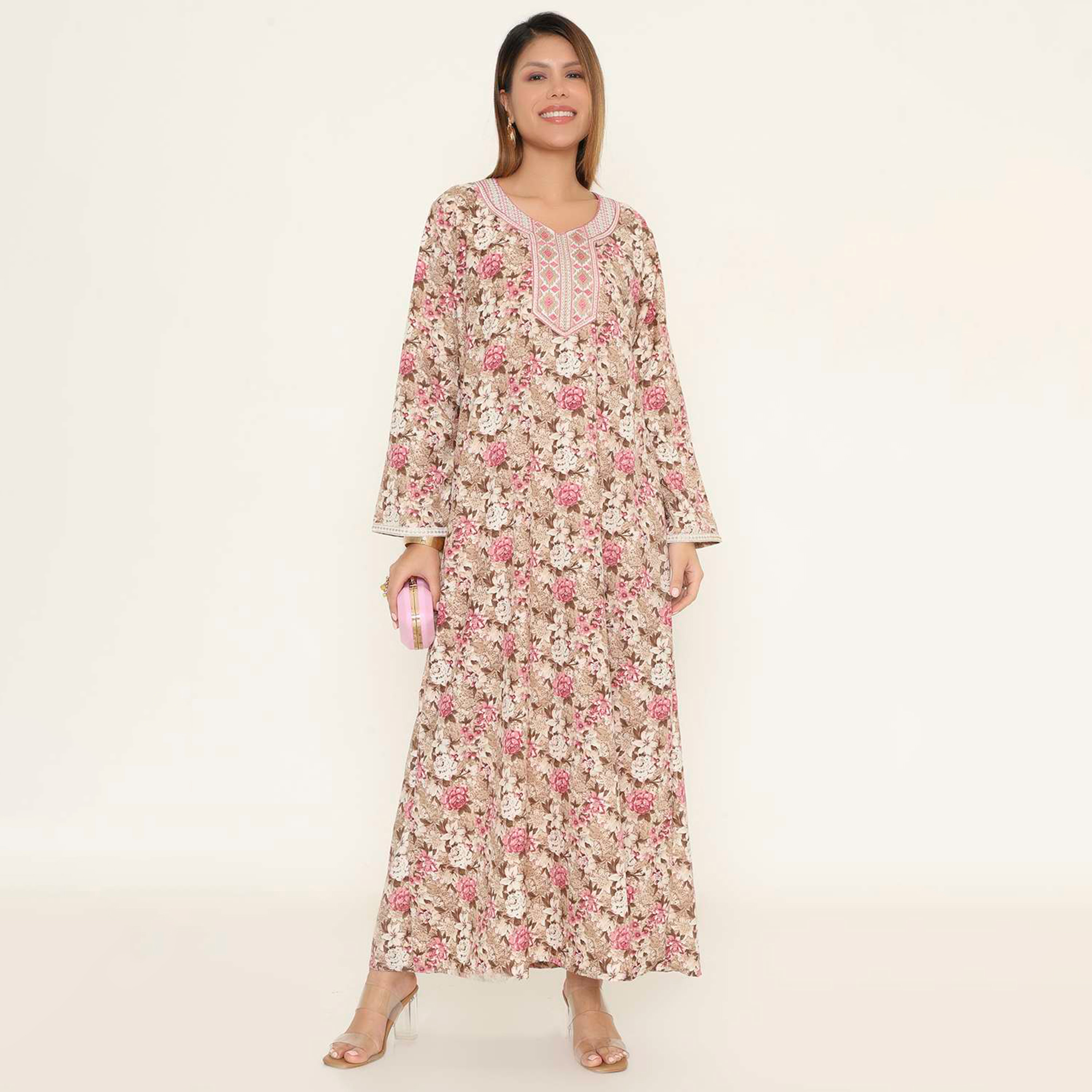 جلابية نسائية كاجوال بطبعة زهور من هنا اند سارة.-women-arabicclothing-jalabiyas-image-11