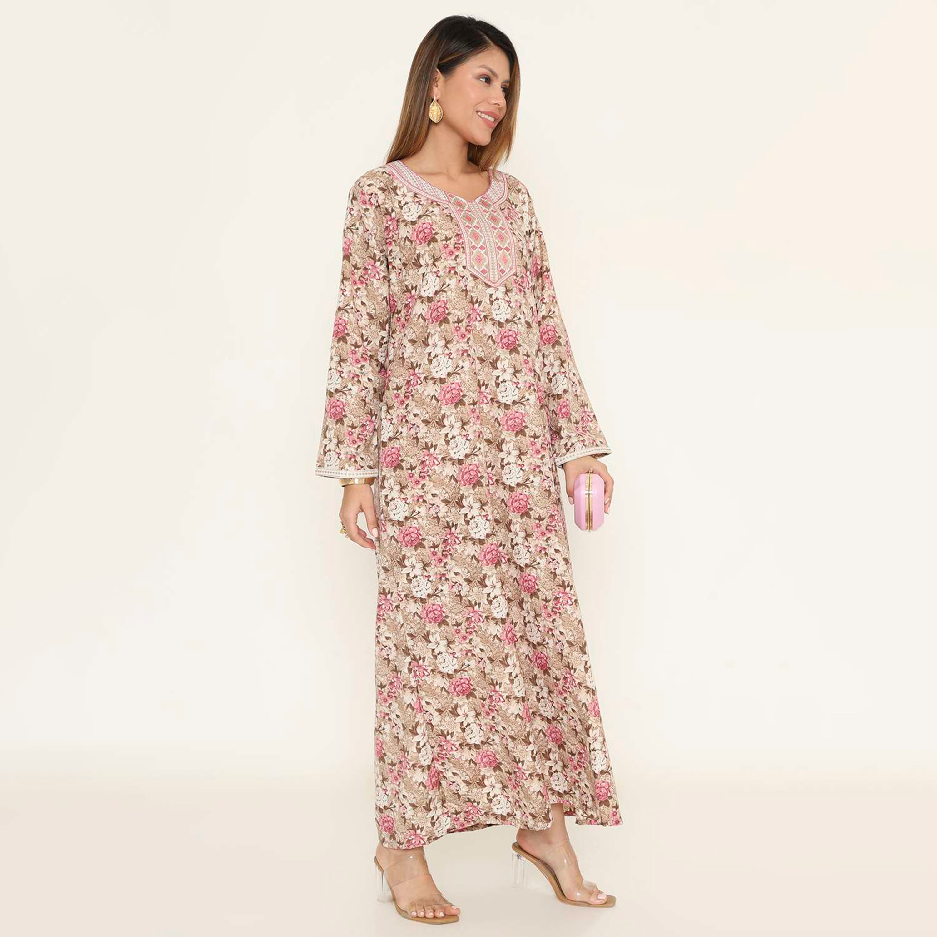جلابية نسائية كاجوال بطبعة زهور من هنا اند سارة.-women-arabicclothing-jalabiyas-image-14