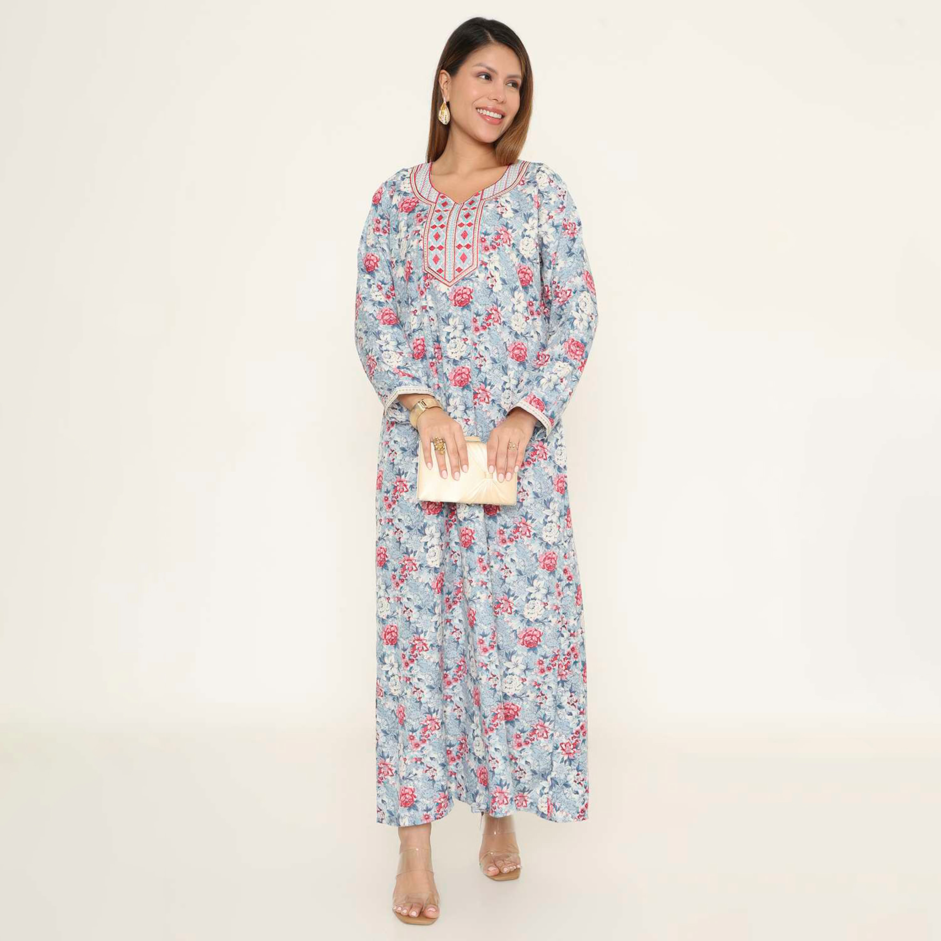 جلابية نسائية كاجوال بطبعة زهور من هنا اند سارة.-women-arabicclothing-jalabiyas-image-6
