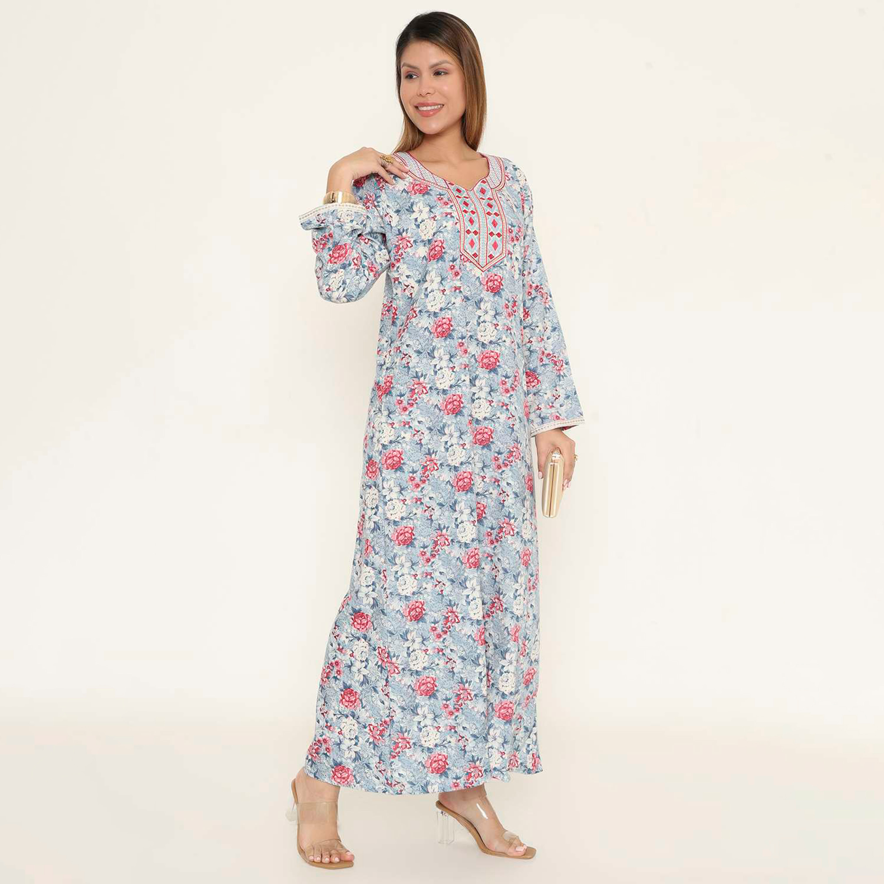 جلابية نسائية كاجوال بطبعة زهور من هنا اند سارة.-women-arabicclothing-jalabiyas-image-9