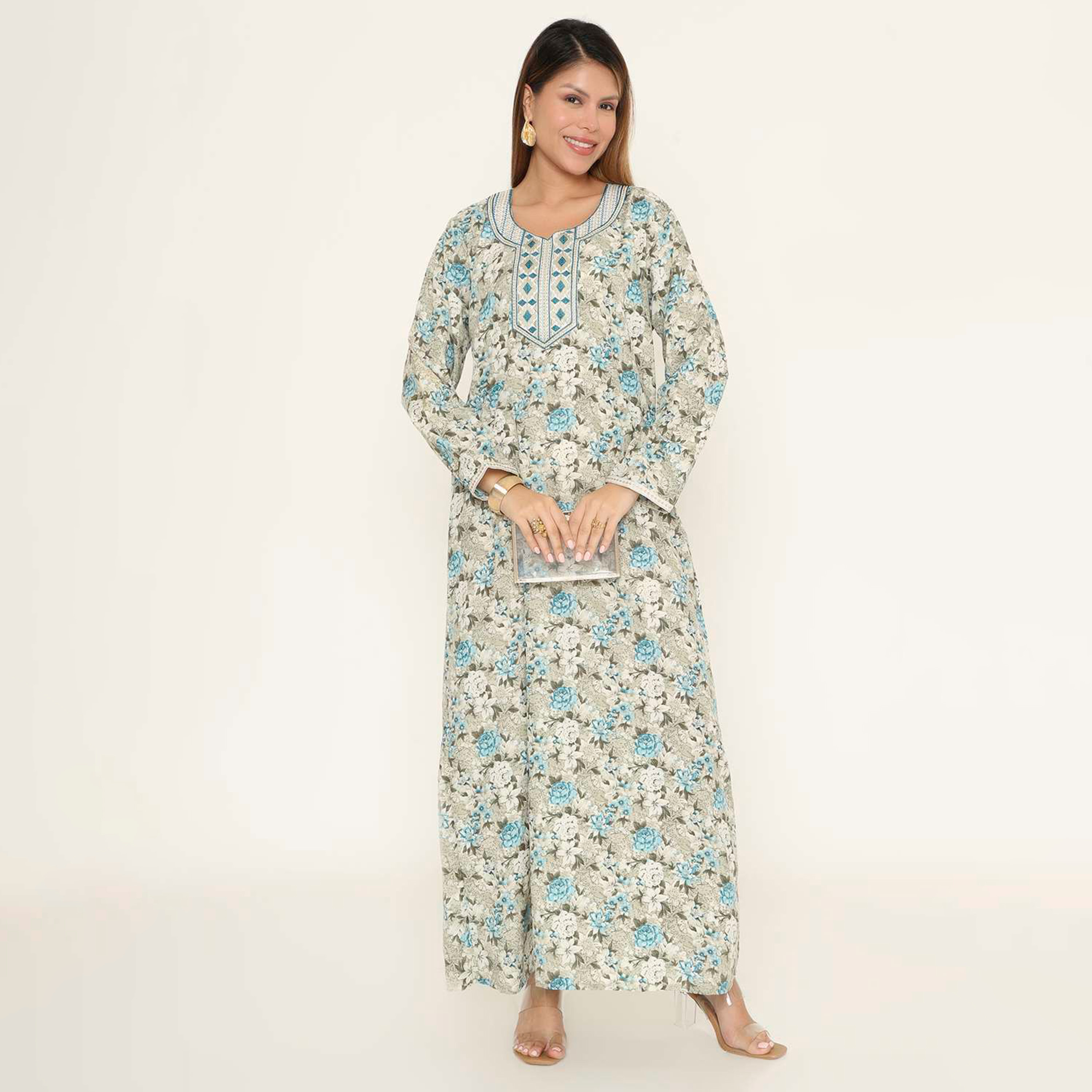 جلابية نسائية كاجوال بطبعة زهور من هنا اند سارة.-women-arabicclothing-jalabiyas-image-1