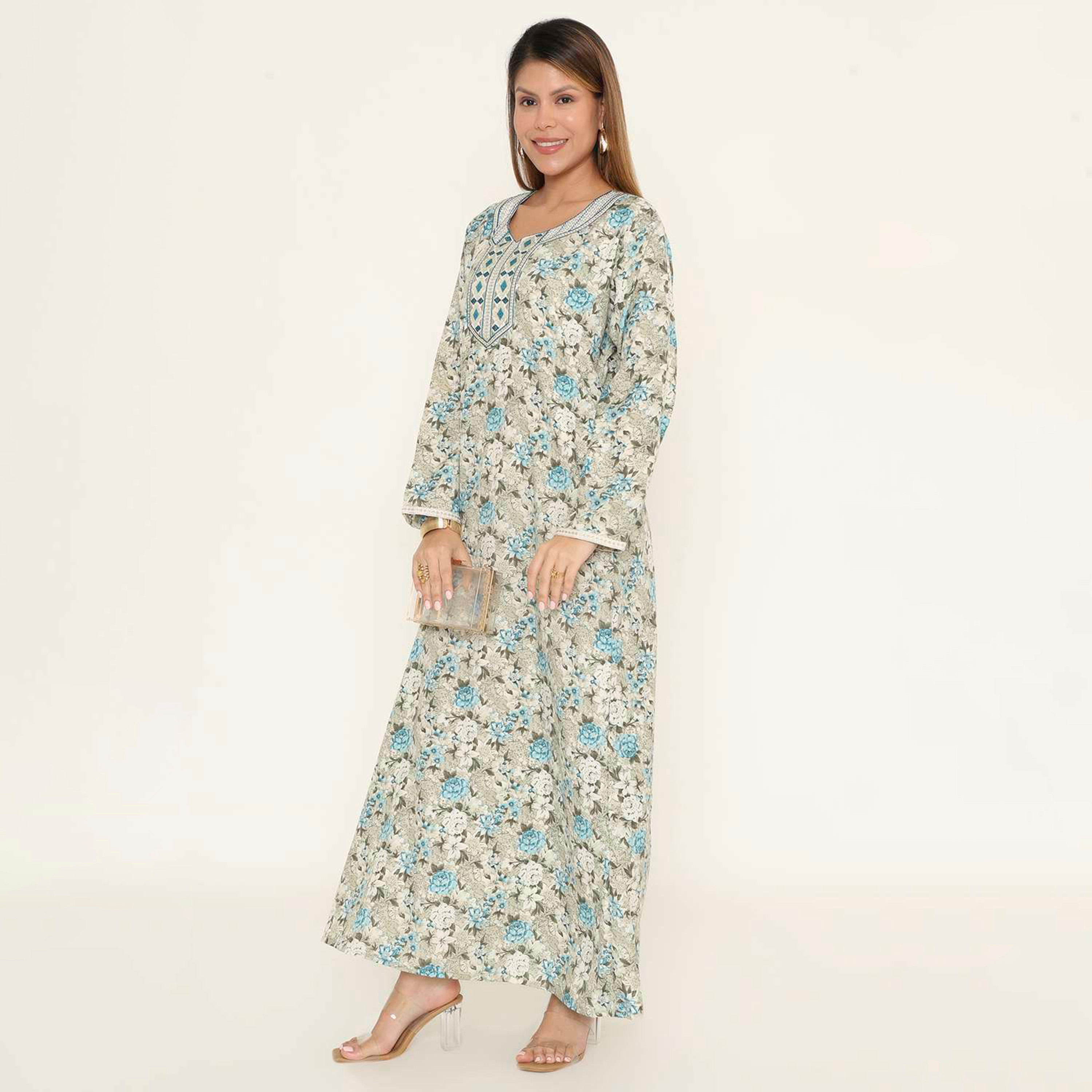 جلابية نسائية كاجوال بطبعة زهور من هنا اند سارة.-women-arabicclothing-jalabiyas-image-3