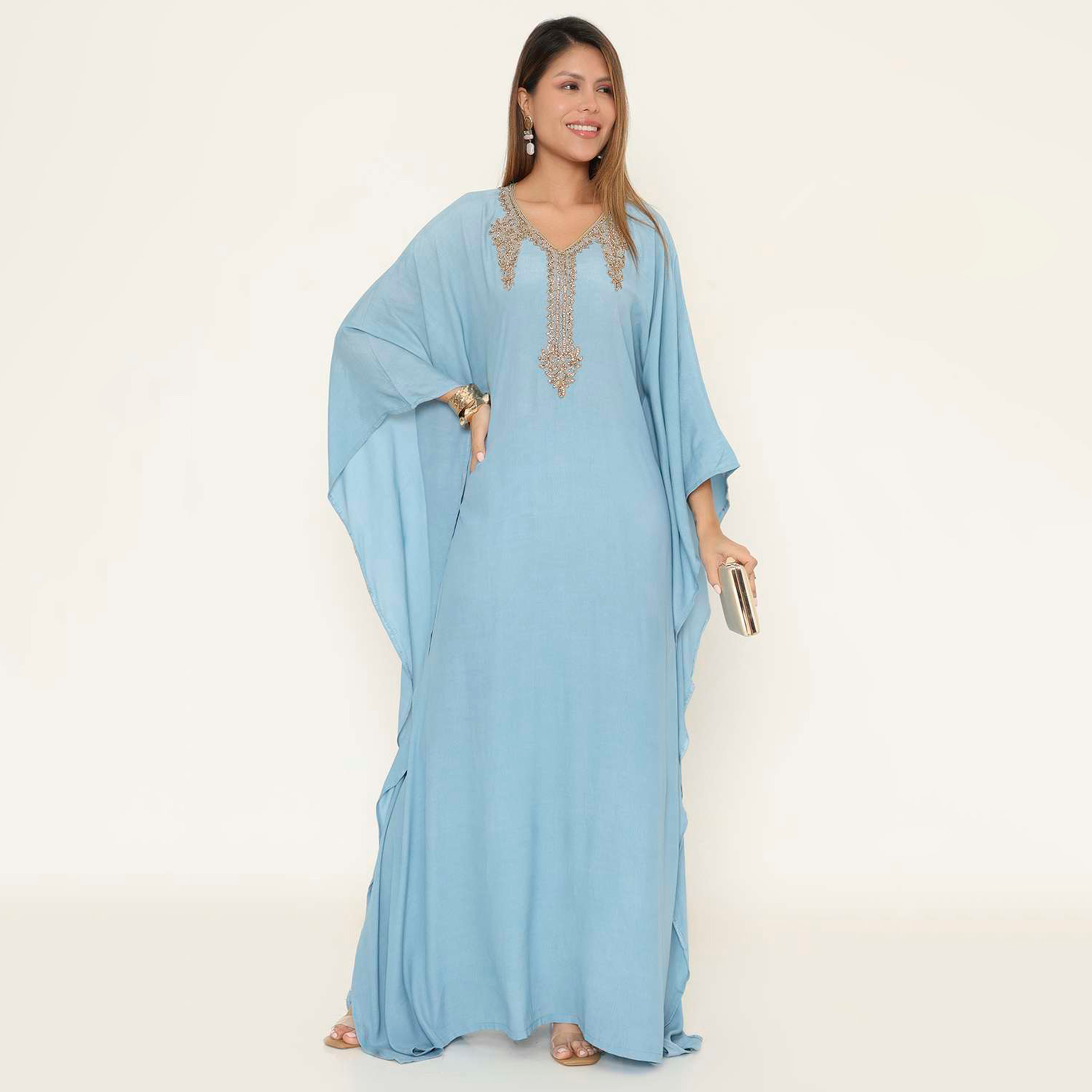 جلابية نسائية بتصميم قفطان سهرة مزينة بالخرز على الصدر من هنا اند سارة.-women-clothing-dresses-image-1