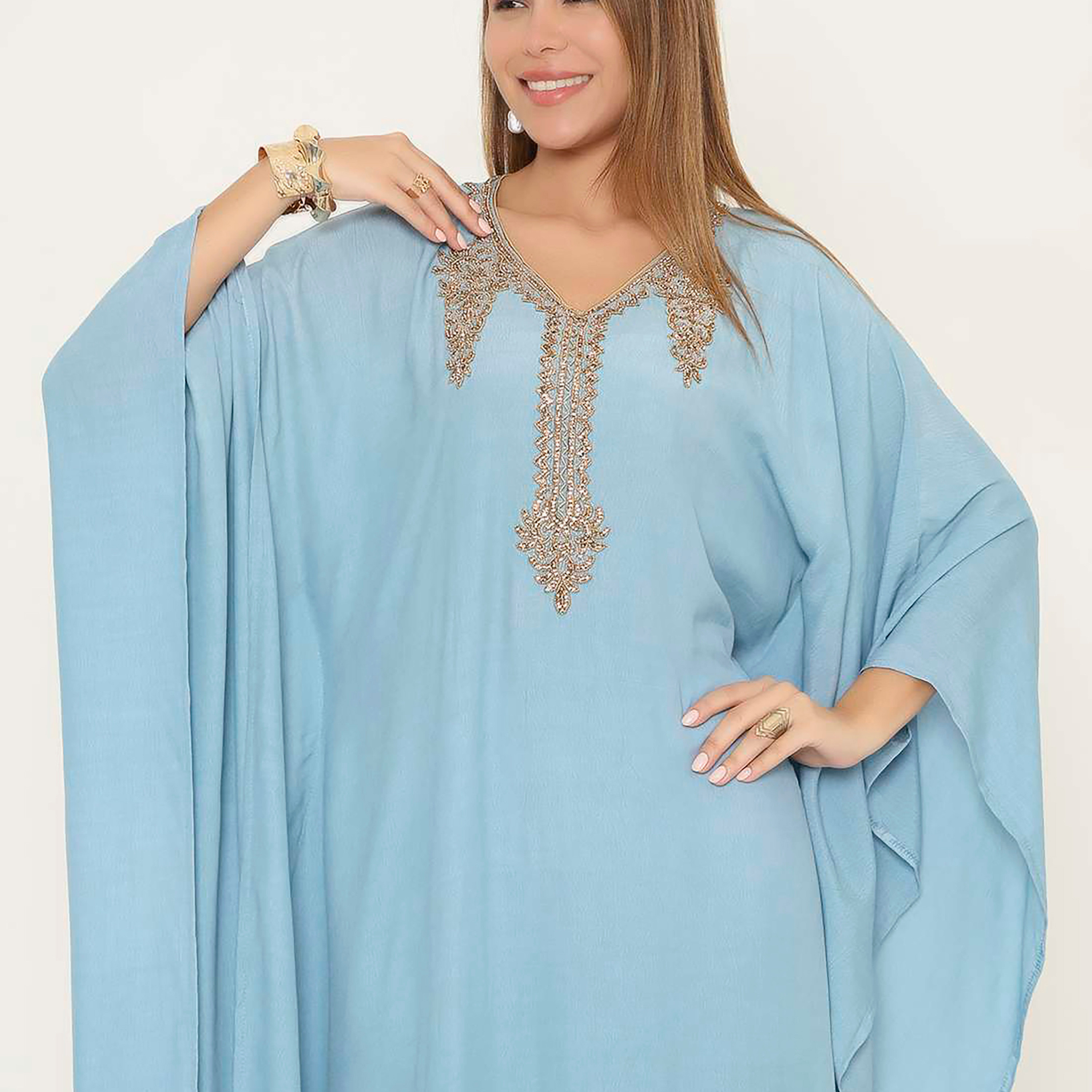 جلابية نسائية بتصميم قفطان سهرة مزينة بالخرز على الصدر من هنا اند سارة.-women-clothing-dresses-image-2