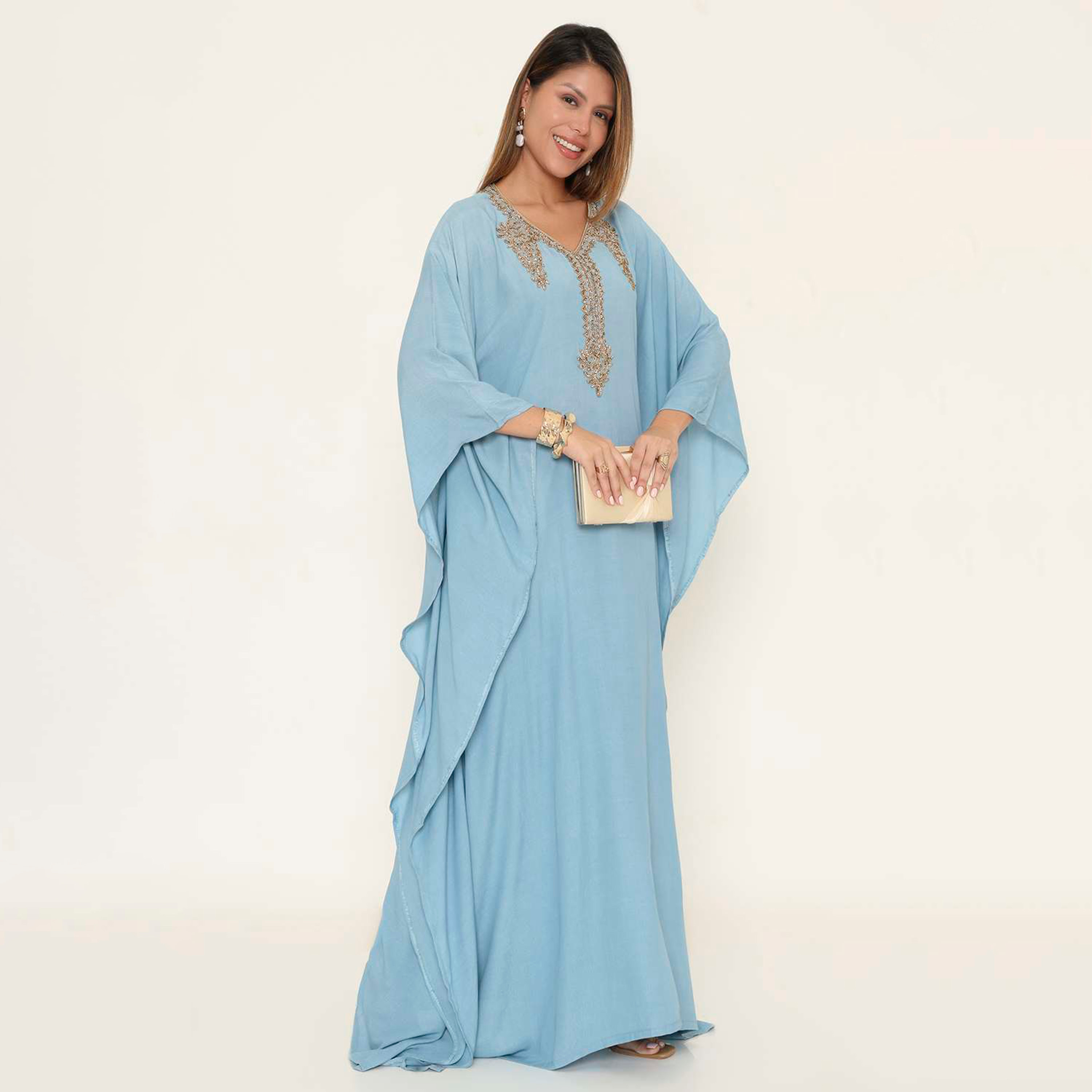 جلابية نسائية بتصميم قفطان سهرة مزينة بالخرز على الصدر من هنا اند سارة.-women-clothing-dresses-image-4