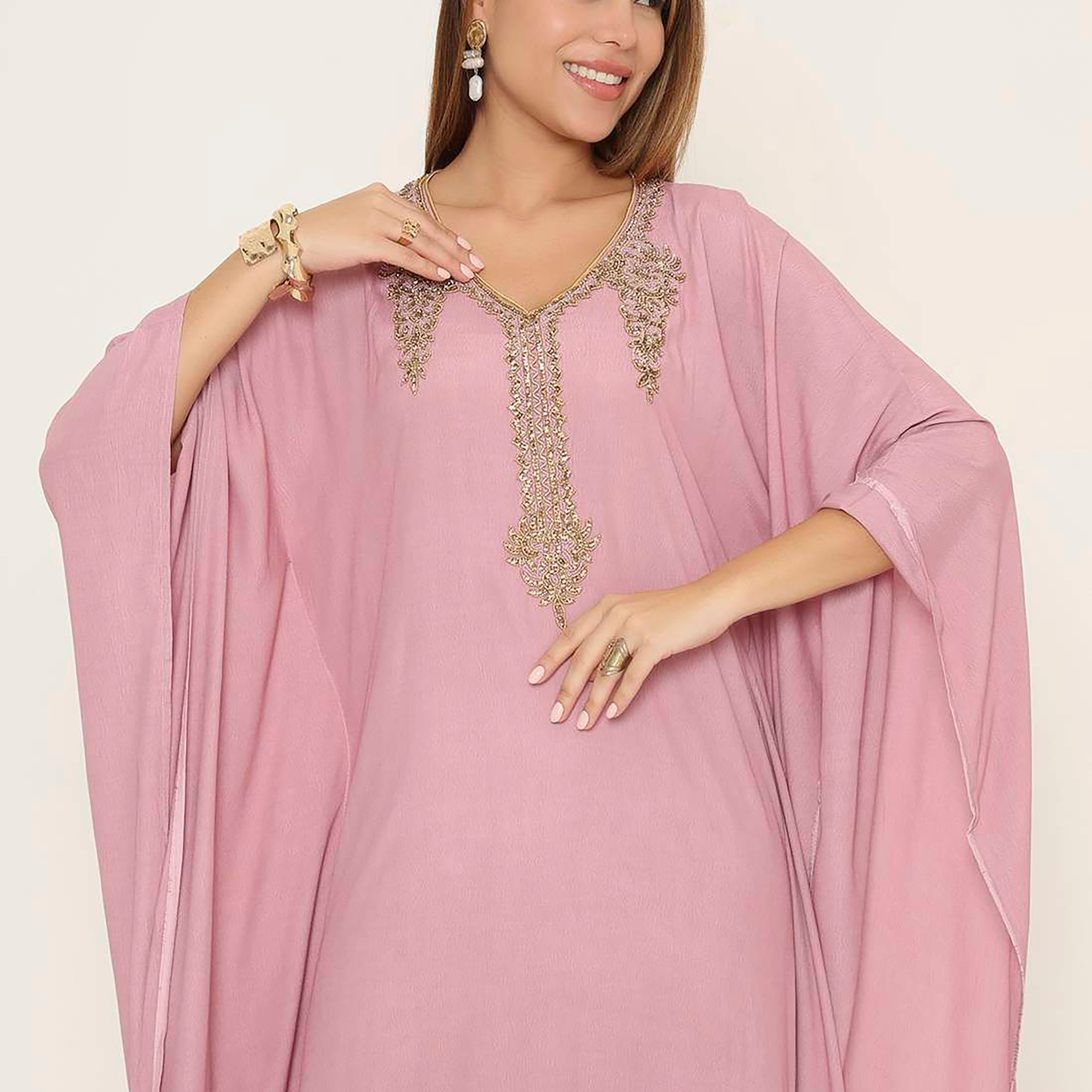 جلابية نسائية بتصميم قفطان سهرة مزينة بالخرز على الصدر من هنا اند سارة.-women-clothing-dresses-image-7