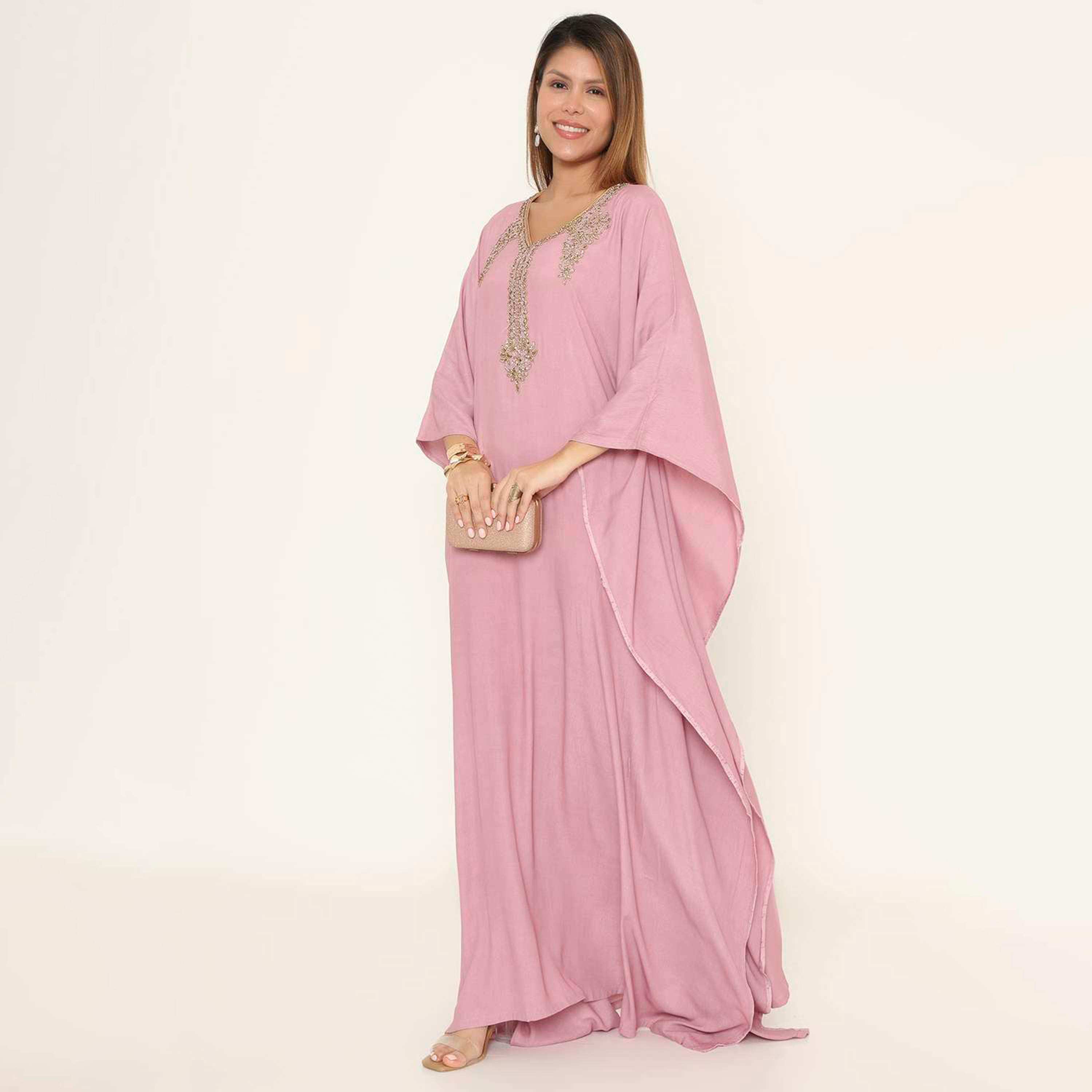 جلابية نسائية بتصميم قفطان سهرة مزينة بالخرز على الصدر من هنا اند سارة.-women-clothing-dresses-image-8
