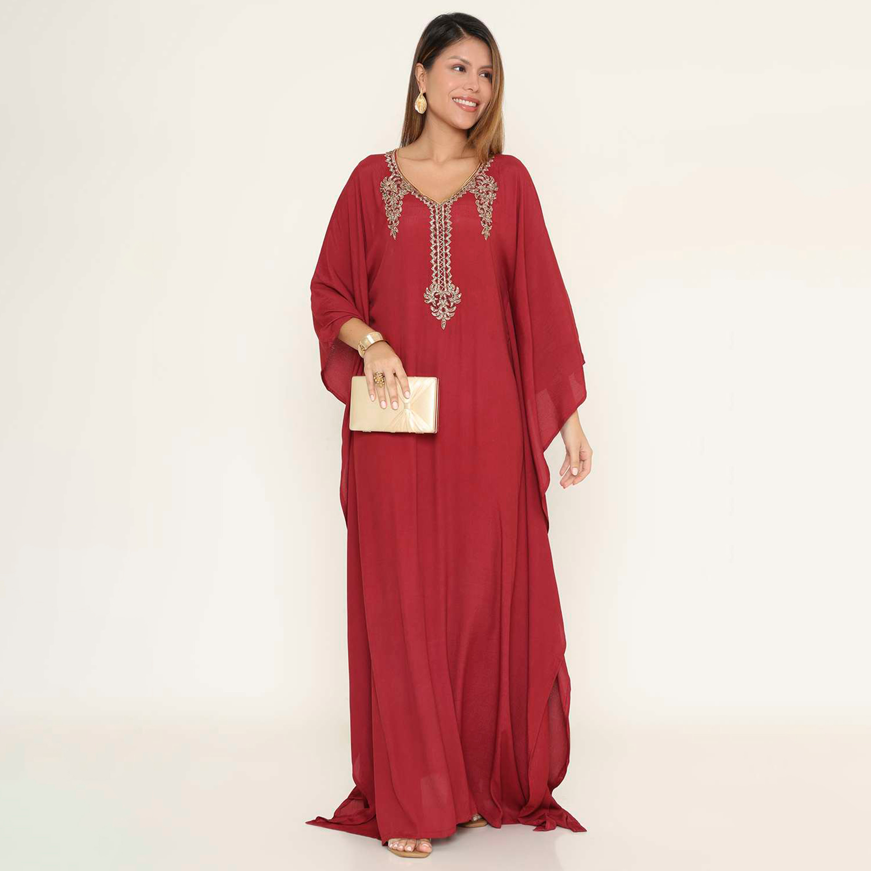 HanaandSara Beaded Yoke Women's Evening Kaftan Style Jalabiya-women-clothing-dresses-image-1