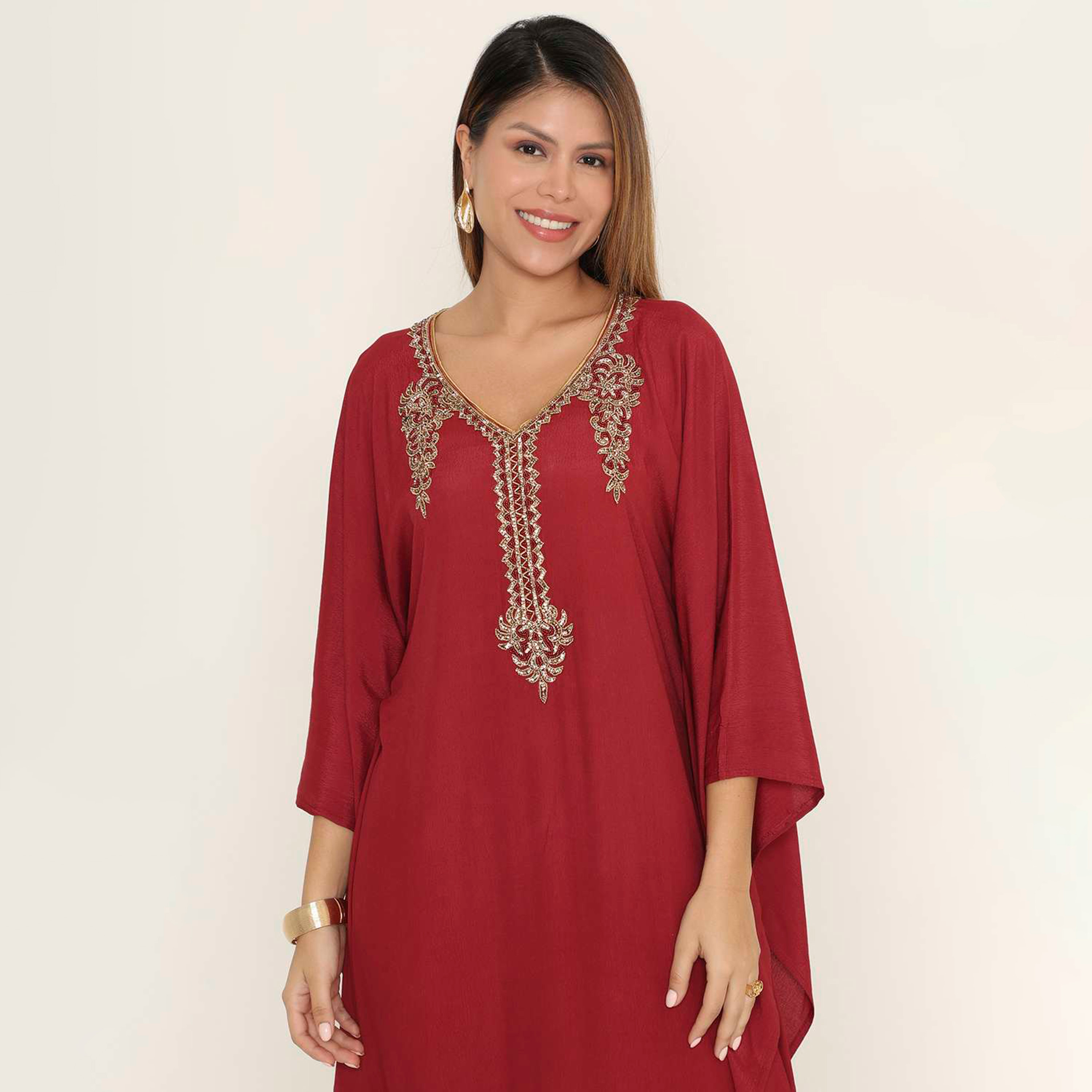 HanaandSara Beaded Yoke Women's Evening Kaftan Style Jalabiya-women-clothing-dresses-image-2