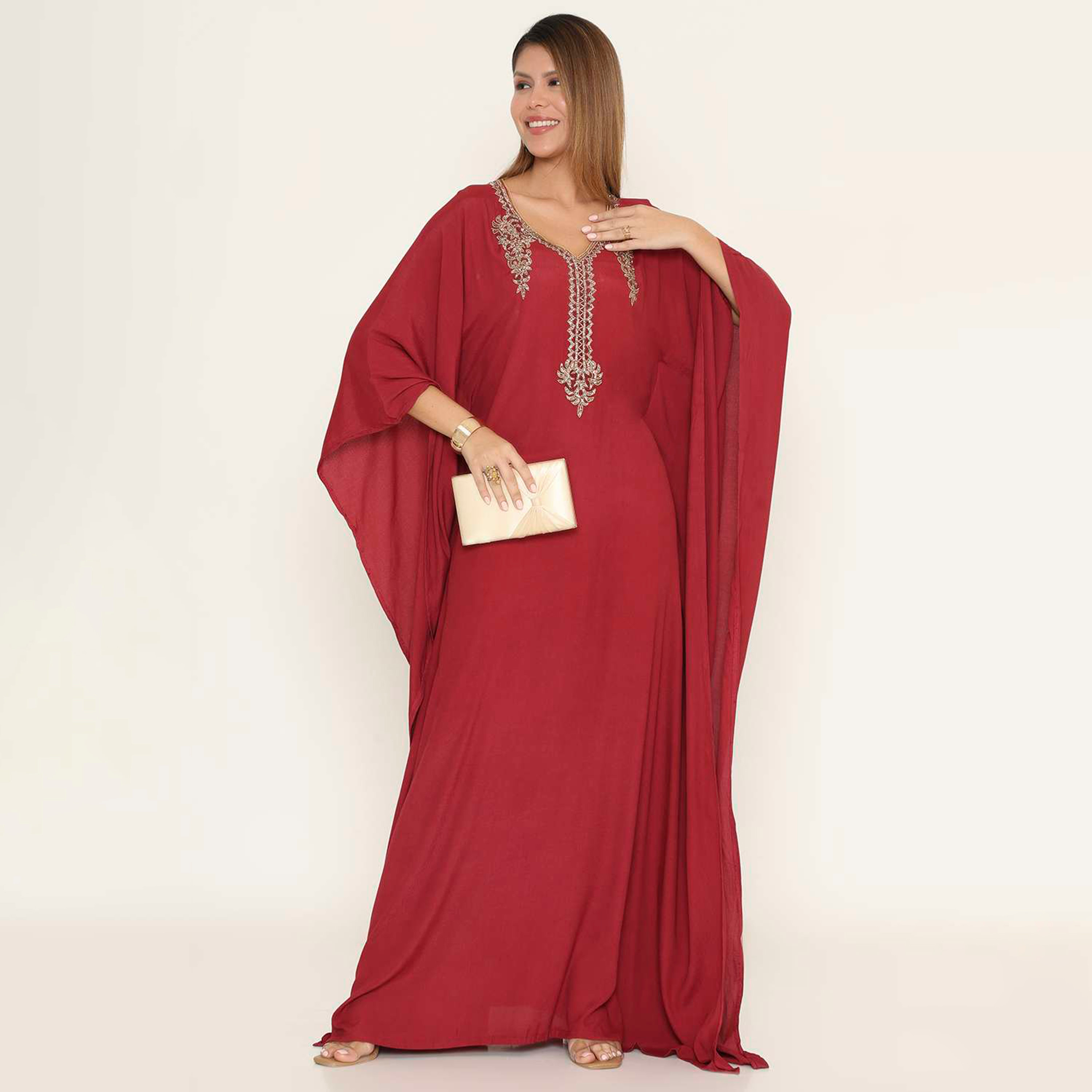 HanaandSara Beaded Yoke Women's Evening Kaftan Style Jalabiya-women-clothing-dresses-image-3