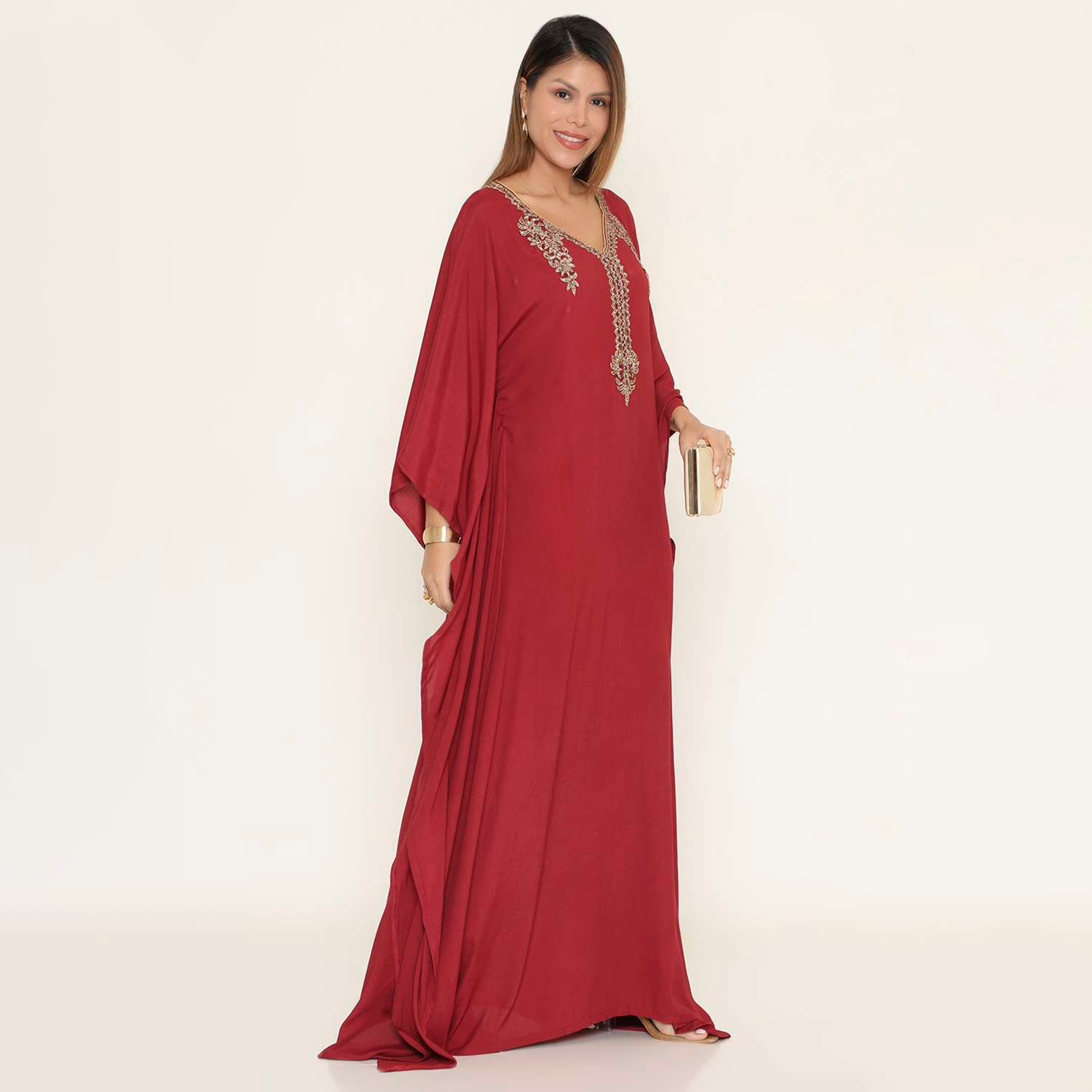 جلابية نسائية بتصميم قفطان سهرة مزينة بالخرز على الصدر من هنا اند سارة.-women-clothing-dresses-image-14
