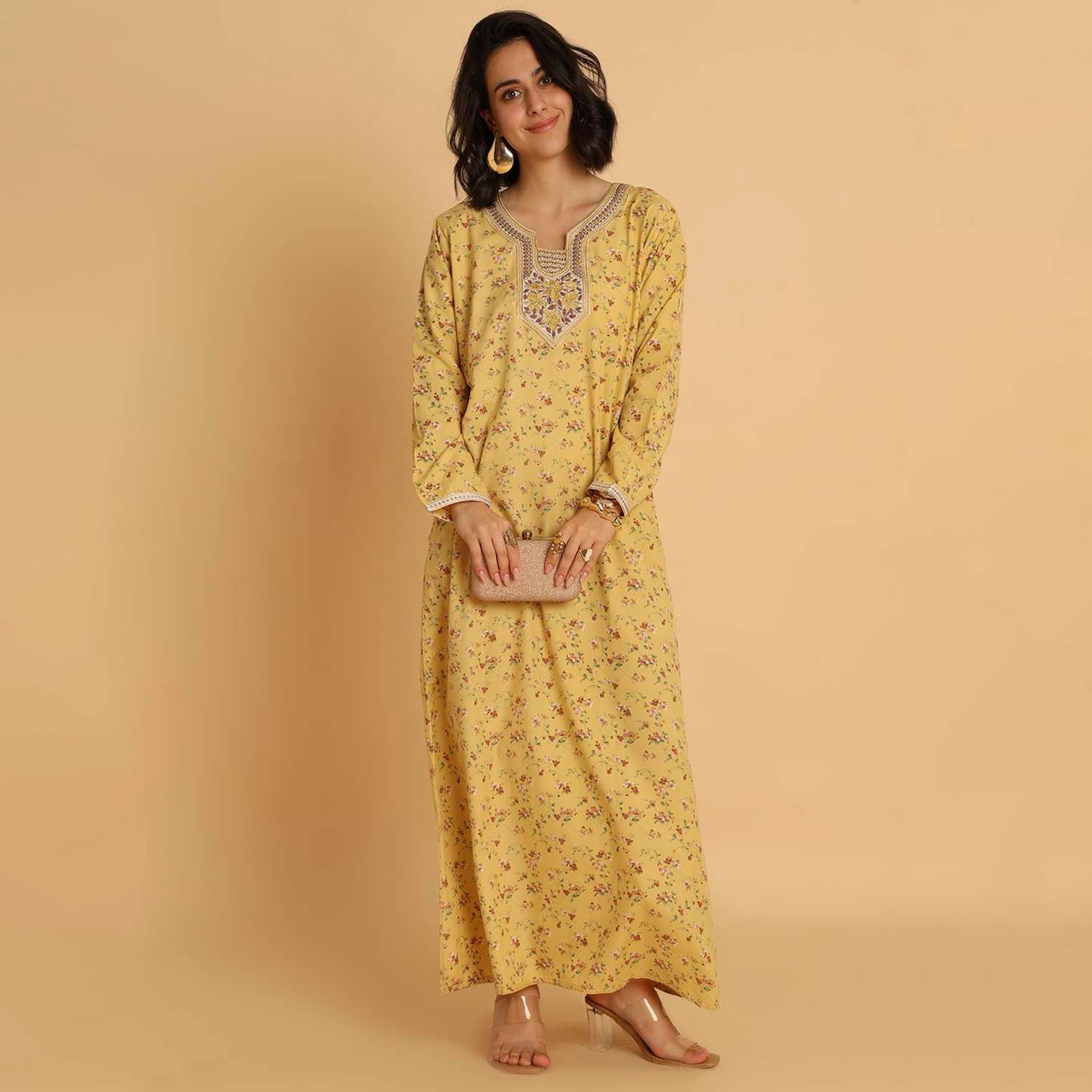 جلابية نسائية كاجوال بطبعة زهور من هنا اند سارة.-women-arabicclothing-jalabiyas-image-1