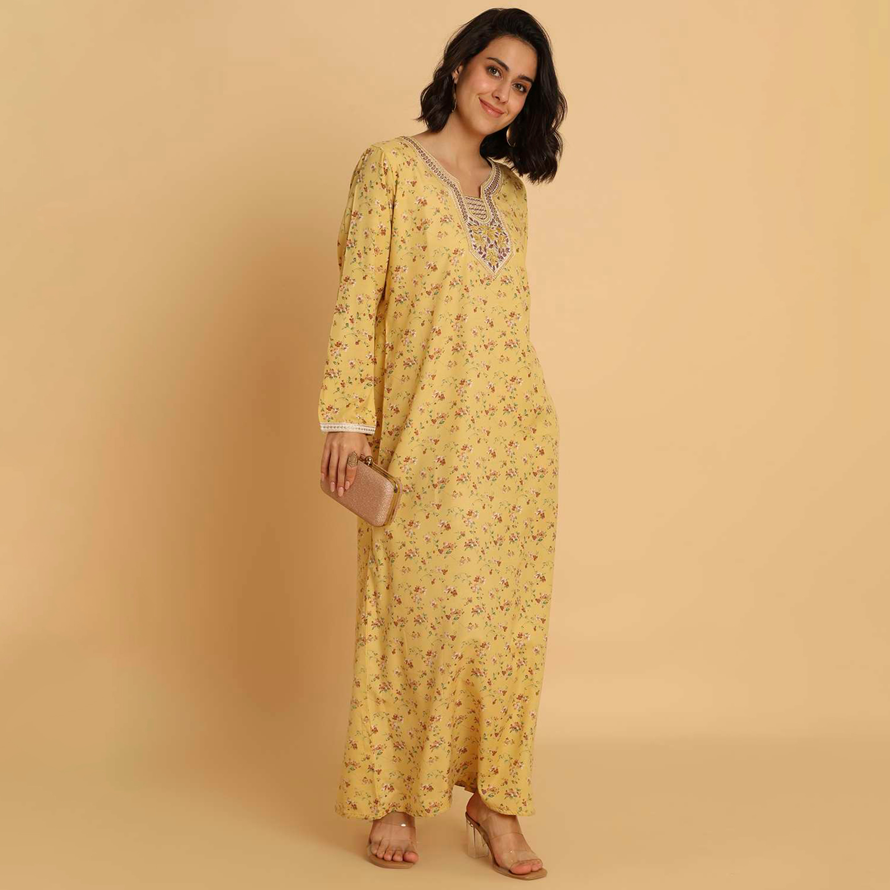 جلابية نسائية كاجوال بطبعة زهور من هنا اند سارة.-women-arabicclothing-jalabiyas-image-4