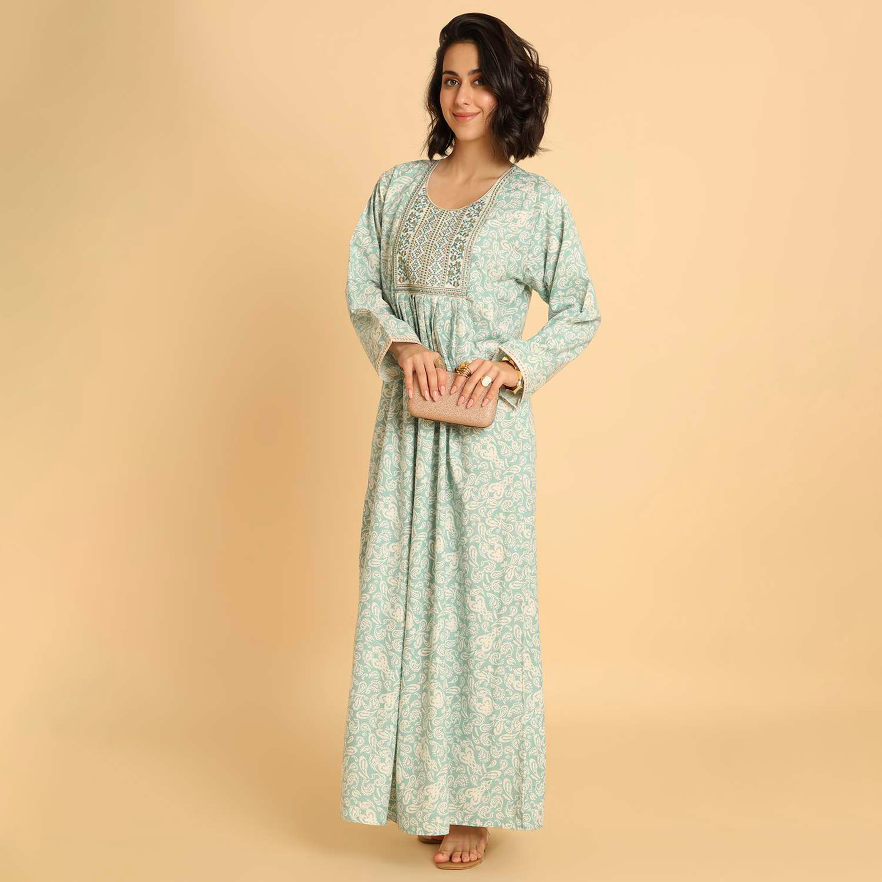 HanaandSara Paisley Motifs Women's Casual Jalabiya-women-arabicclothing-jalabiyas-image-1