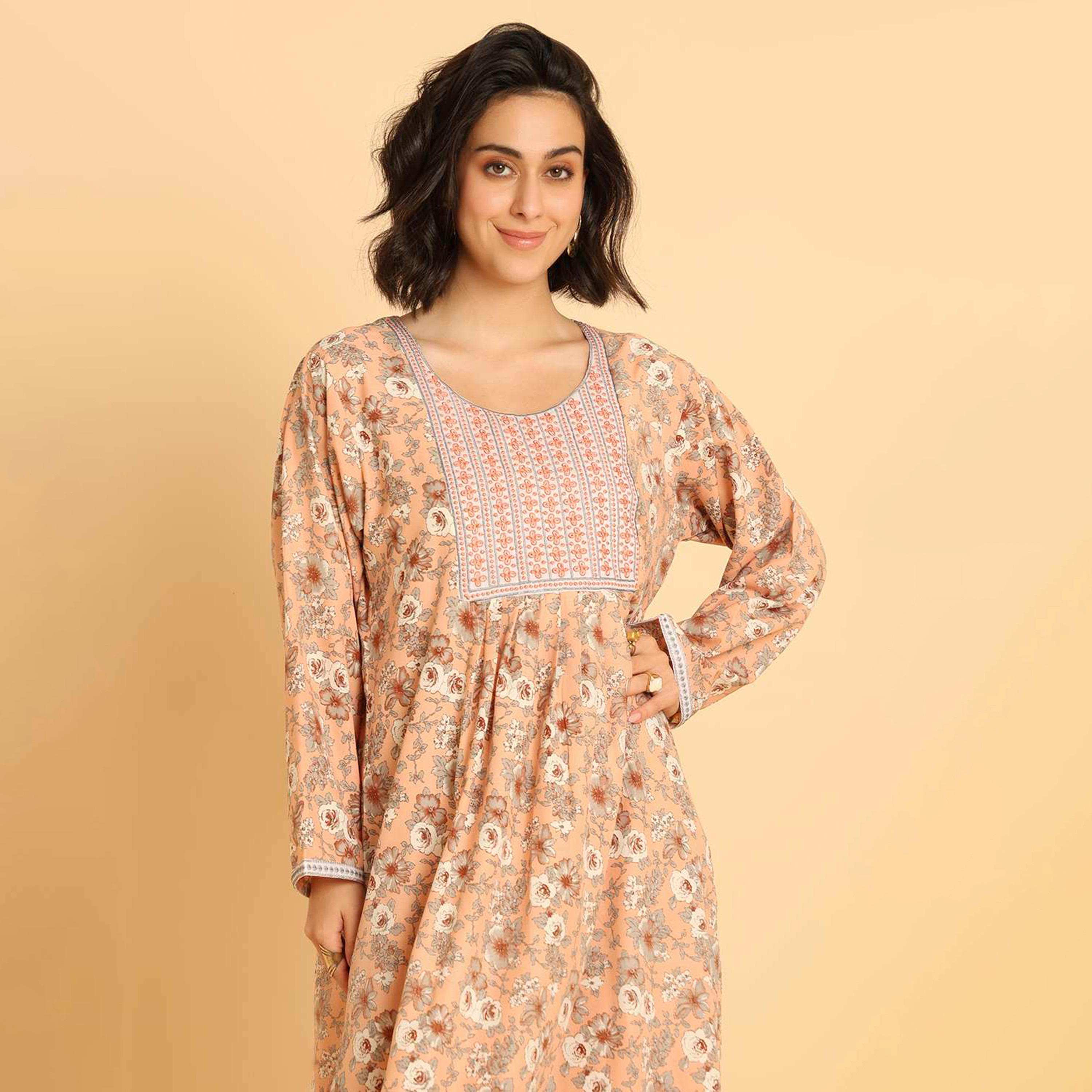 HanaandSara Floral Print Women's Casual Jalabiya-women-arabicclothing-jalabiyas-image-7