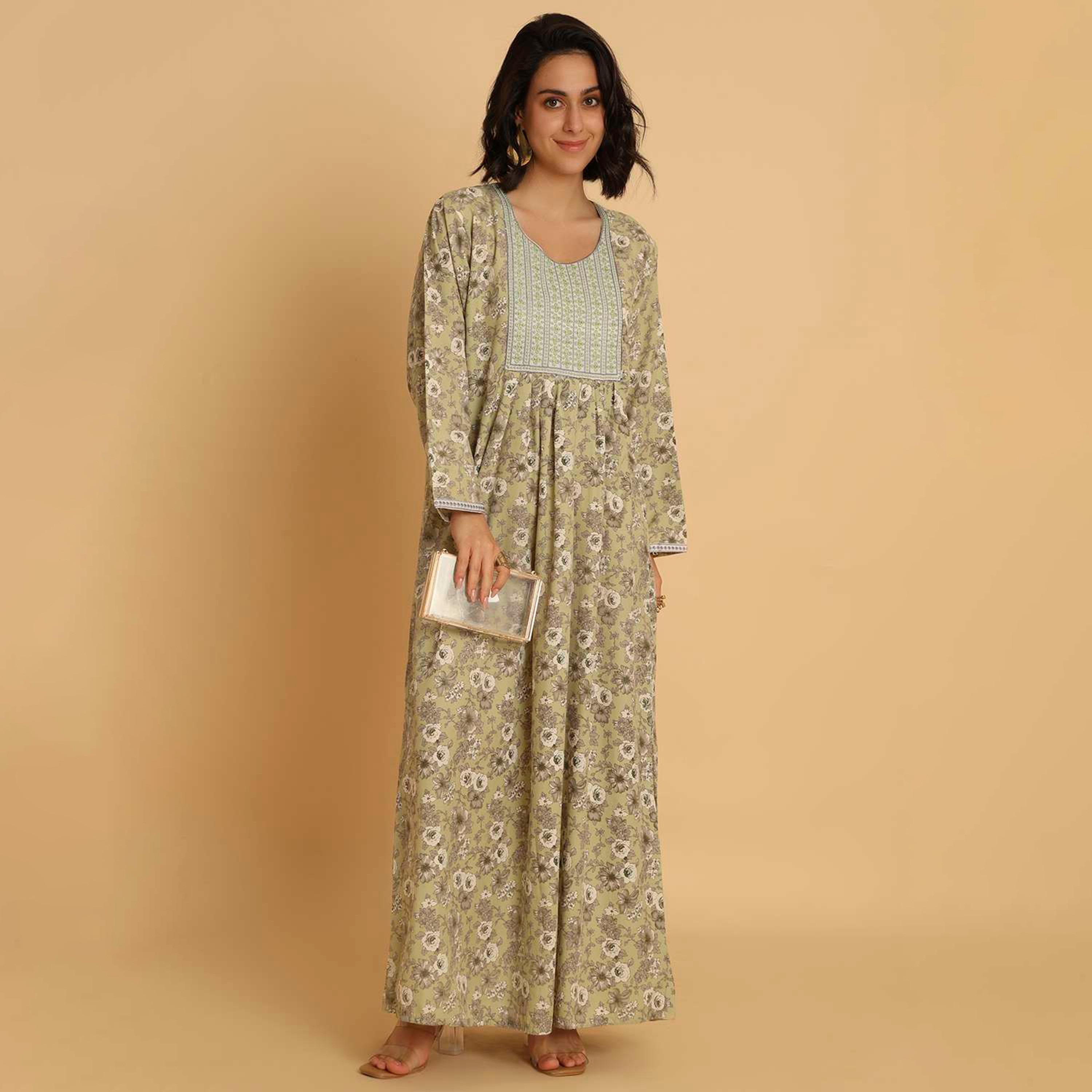 HanaandSara Floral Print Women's Casual Jalabiya-women-arabicclothing-jalabiyas-image-1
