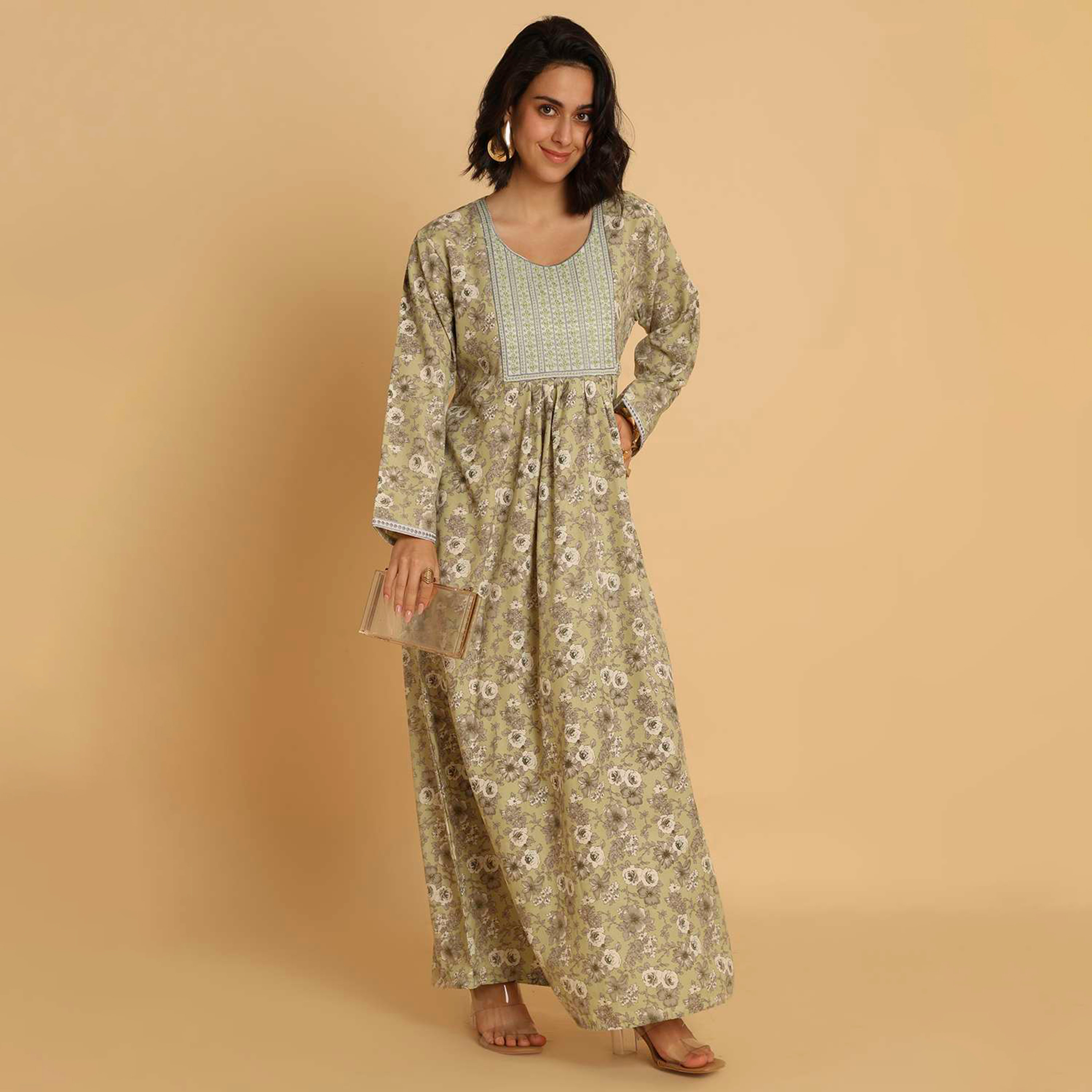 HanaandSara Floral Print Women's Casual Jalabiya-women-arabicclothing-jalabiyas-image-4